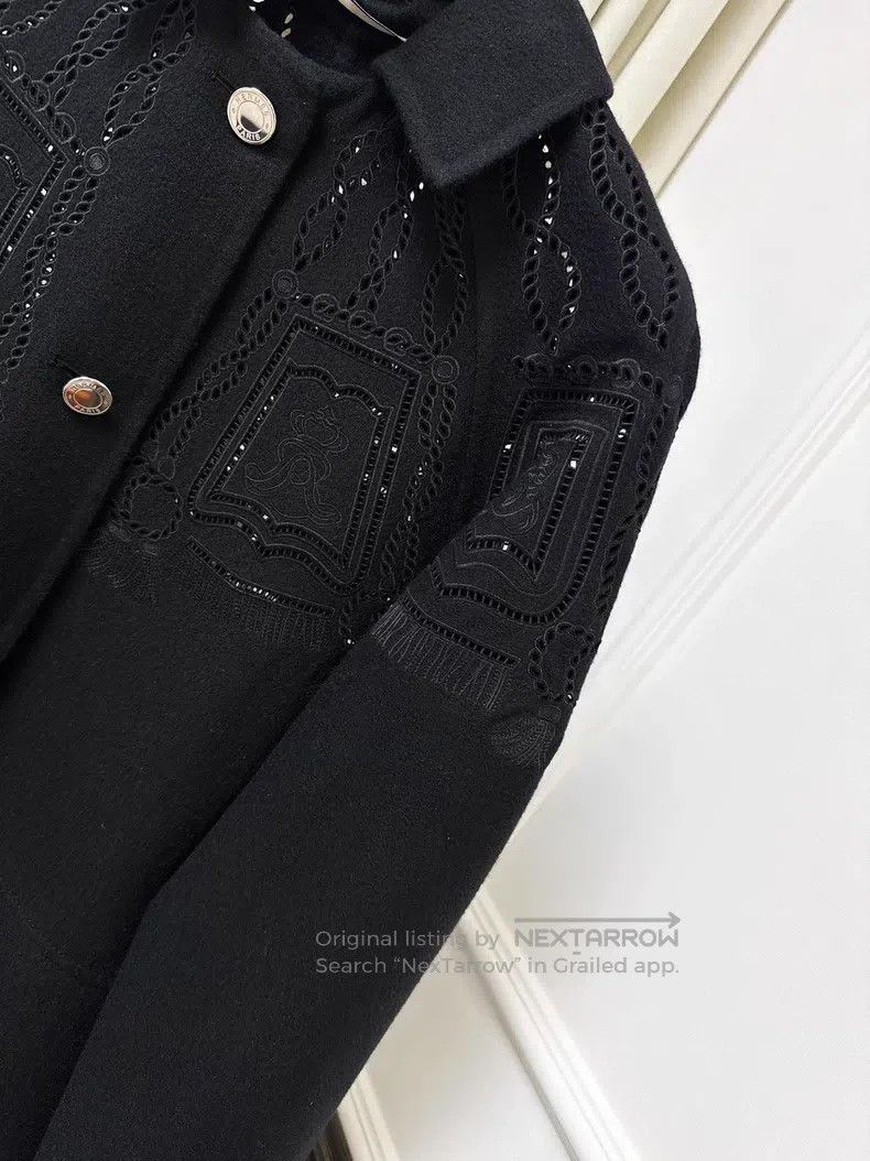 Hermes Hermes Black lace-up embroidered cashmere coat Size XS / US 0-2 / IT 36-38 - 3 Thumbnail