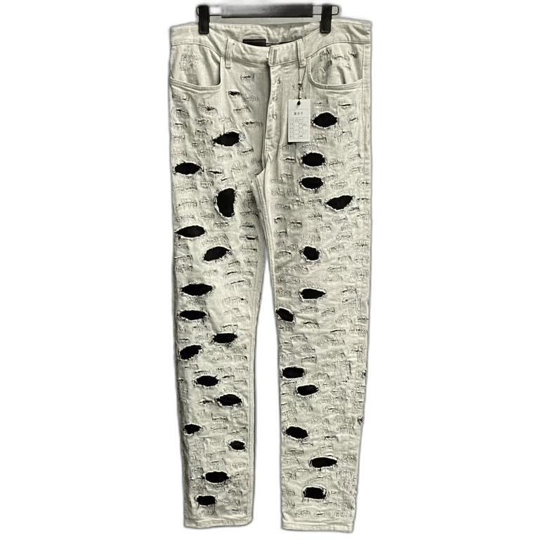 Givenchy Givenchy White Gray Distressed Denim Pants Size US 33 - 1 Thumbnail