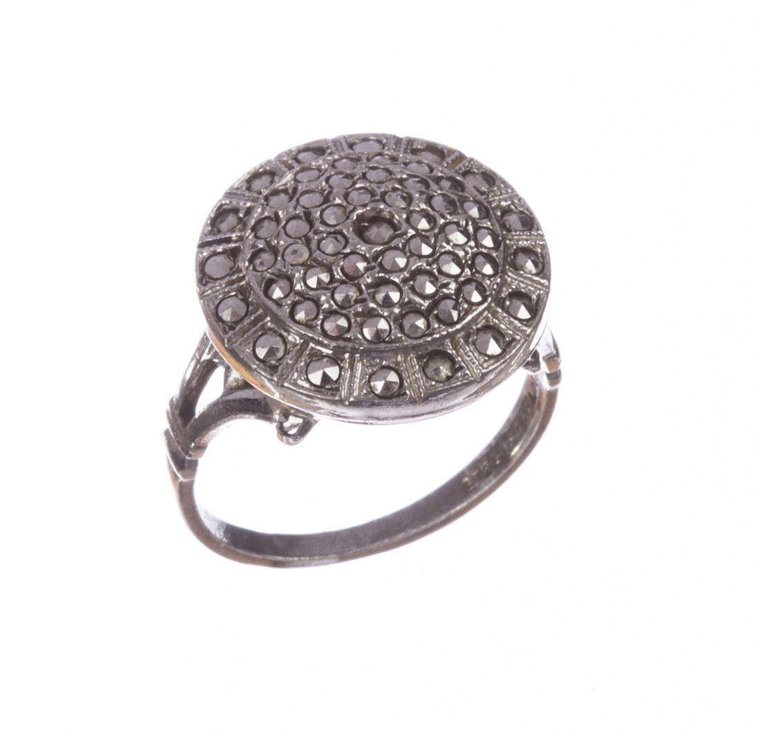 Sterling Silver Art Deco Sterling Silver and Marcasite Circular Ring Size ONE SIZE - 1 Thumbnail