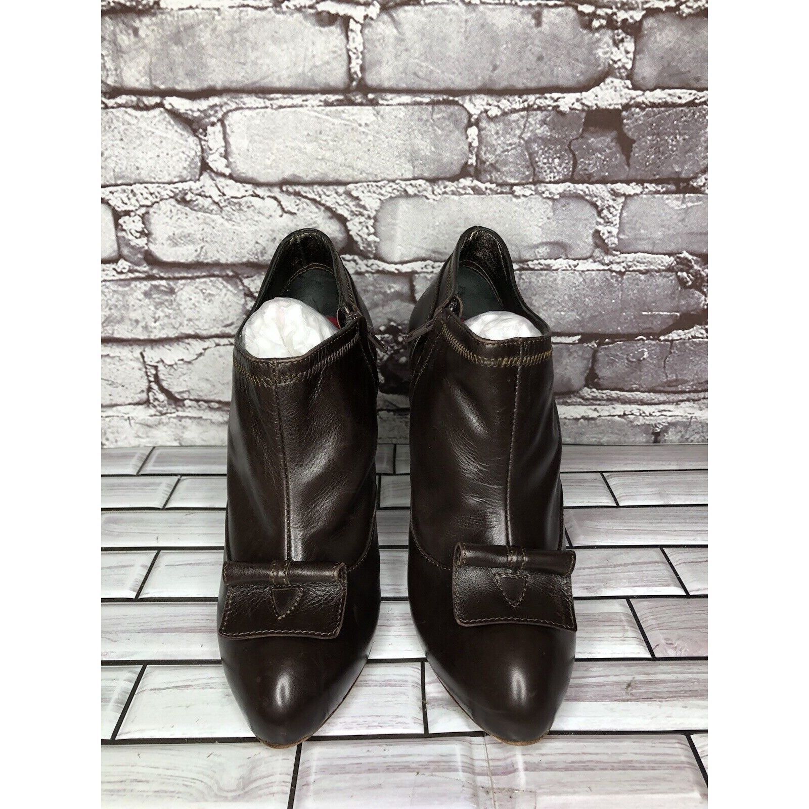 Other 7 Seven for all Mankind Brown Leather Wooden Heel Booties Wo Size US 9.5 / IT 39.5 - 12 Thumbnail