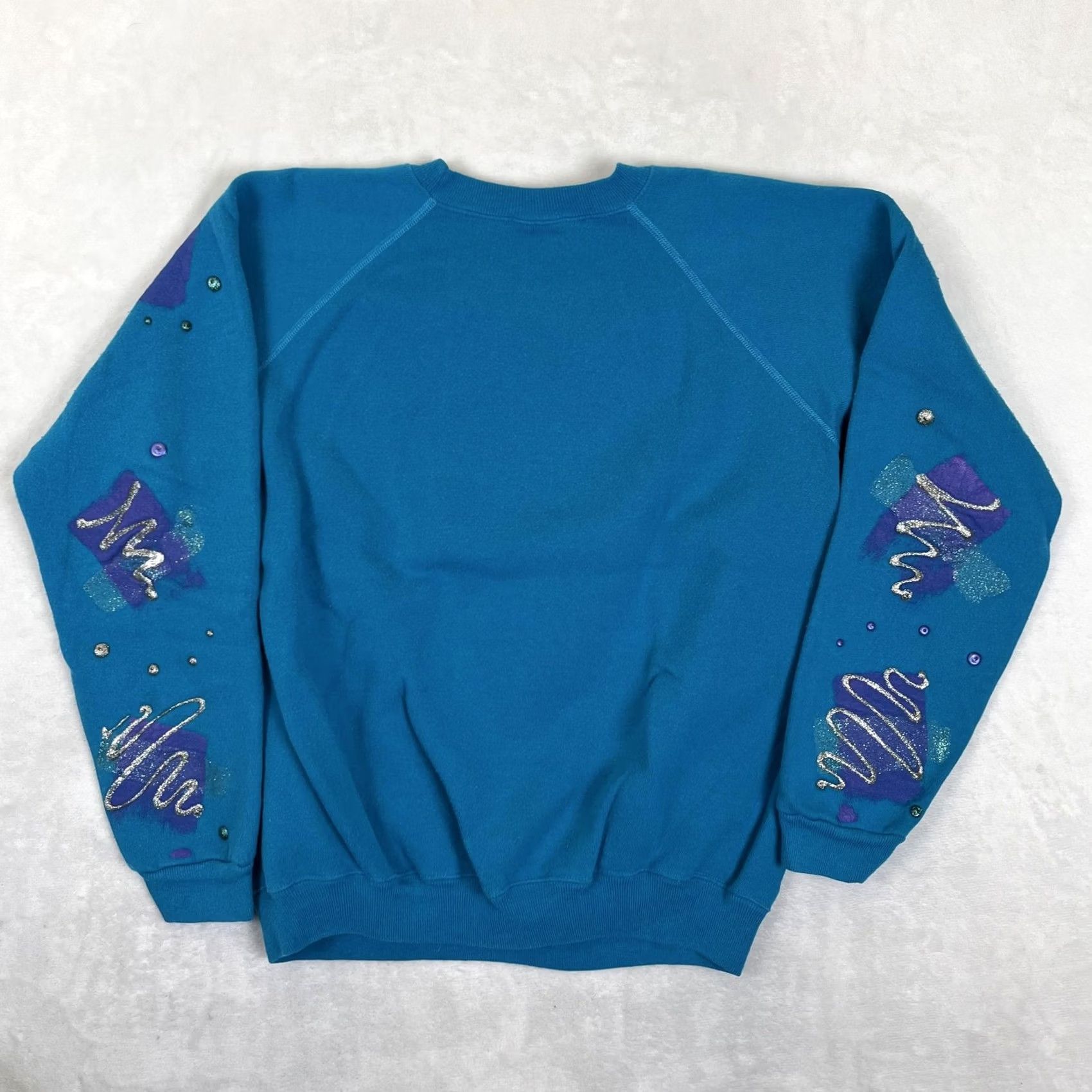 Hanes VINTAGE Hanes Sweatshirt Womens Large Blue Fleece 80s Glitter Studded Graphic Size L / US 10 / IT 46 - 7 Thumbnail