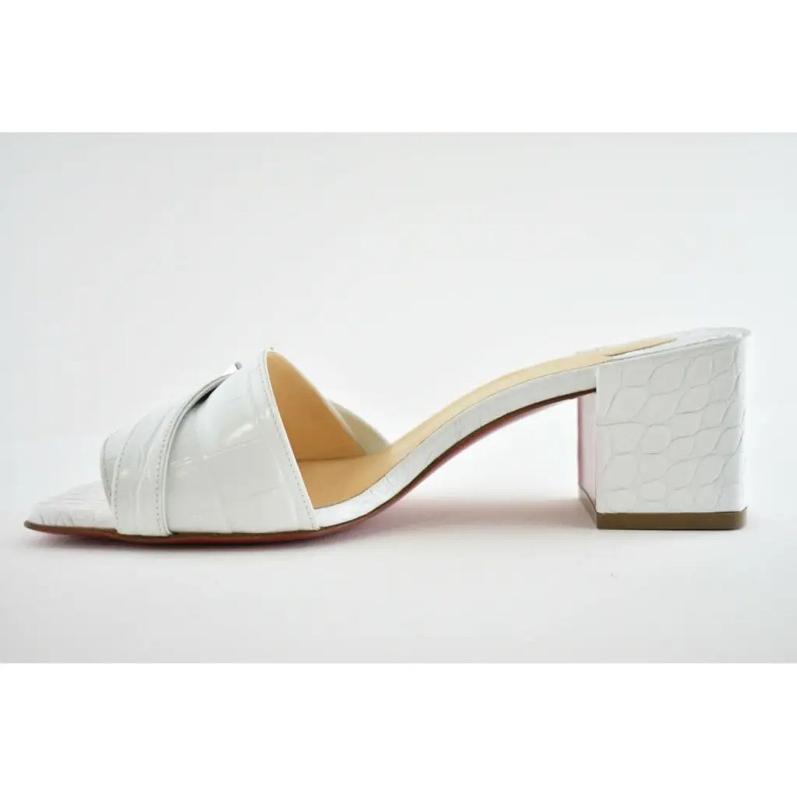 Christian Louboutin Lock Art 55 White Croc Block Heel Mule Slide Sandal Pump 36 Size US 6 / IT 36 - 8 Thumbnail