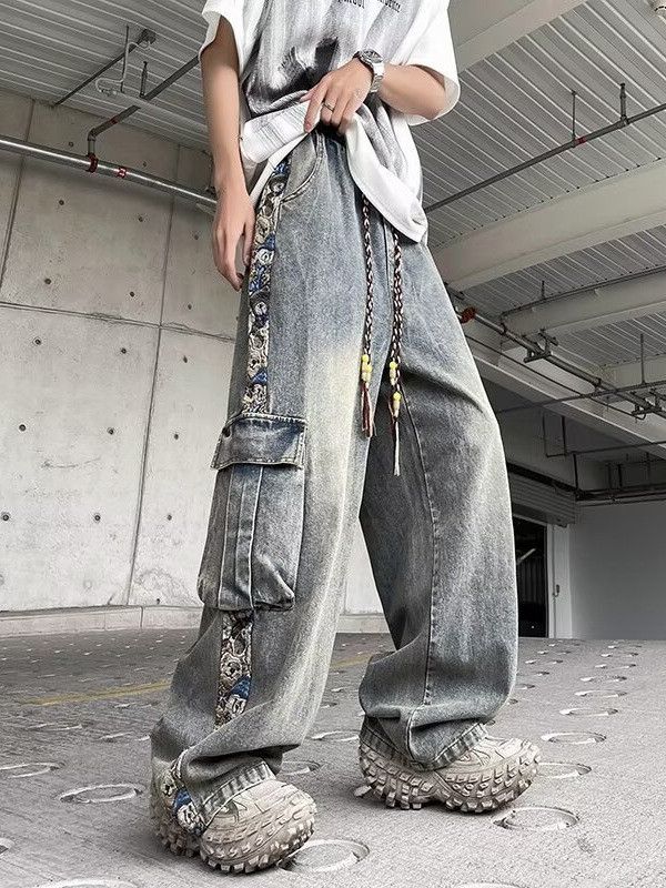 パンツ Japanese Destroyed baggy wide Leg jeans EMOSTANCECLUB】DESTROYED BAGGY WIDE LEG JEANS L
