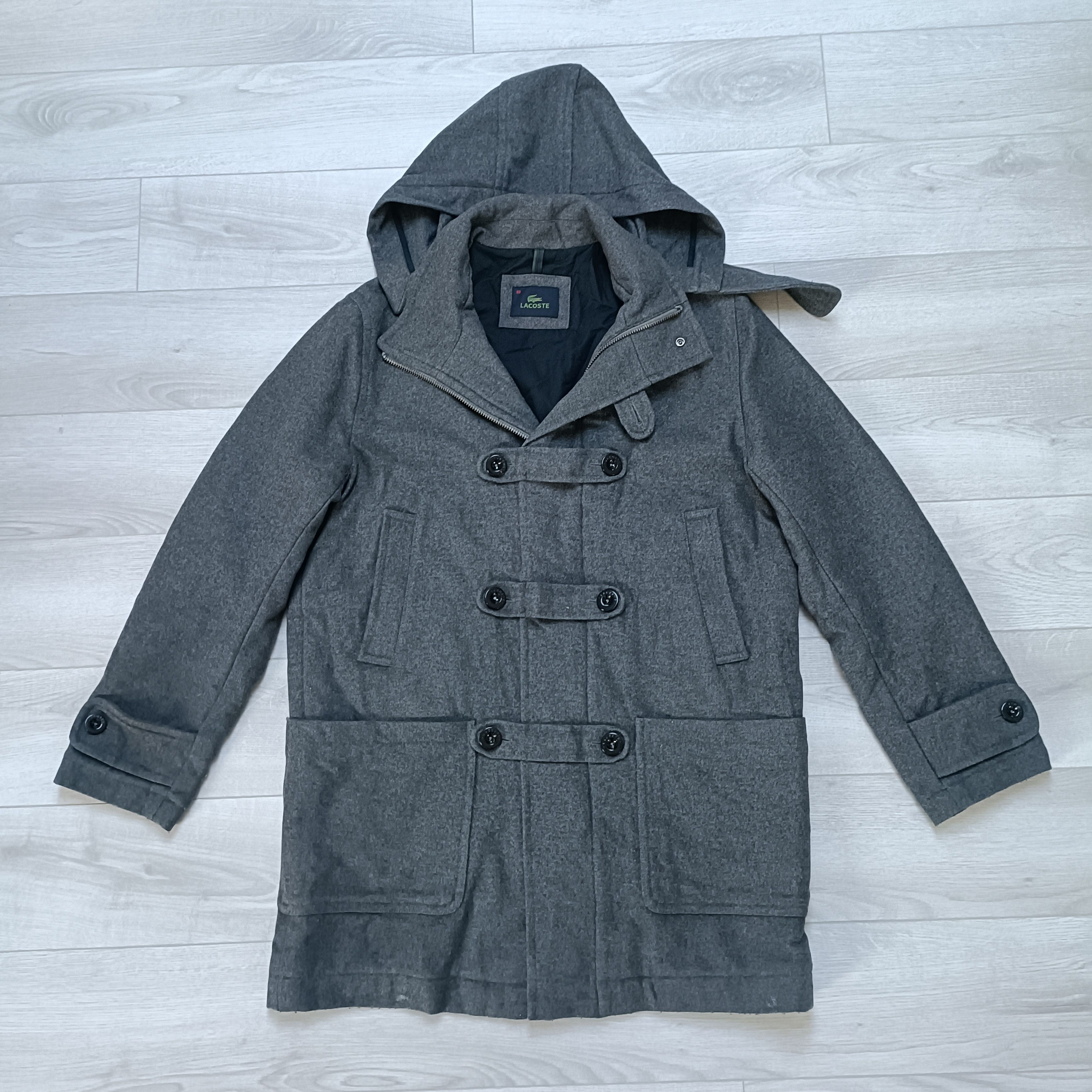 Men's Gray Wool Double Breasted Hooded Coat !