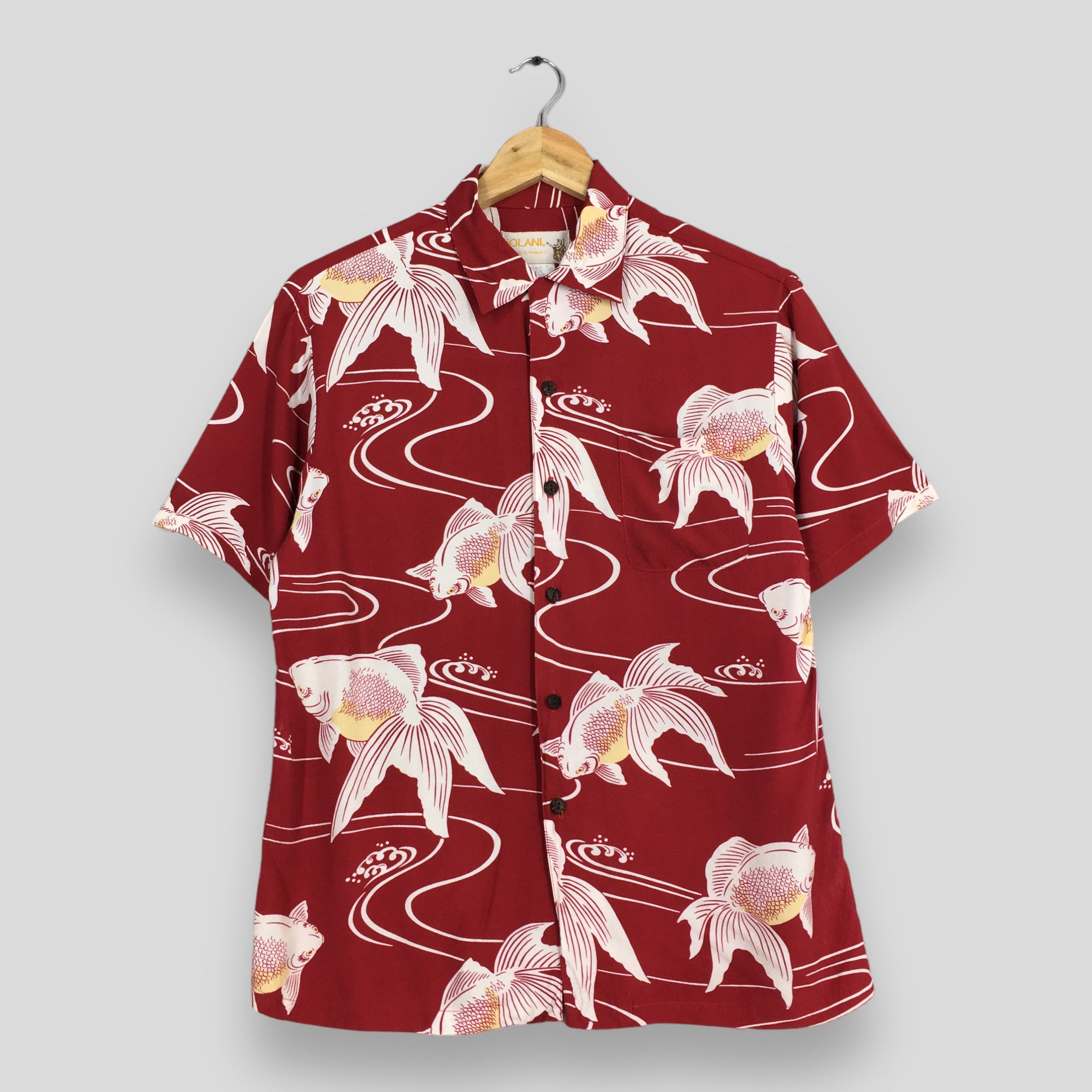 IOLANI Vintage 1980s Iolani Hawaiian Gold Fish Rayon Shirt Large Size US M / EU 48-50 / 2 - 1 Thumbnail