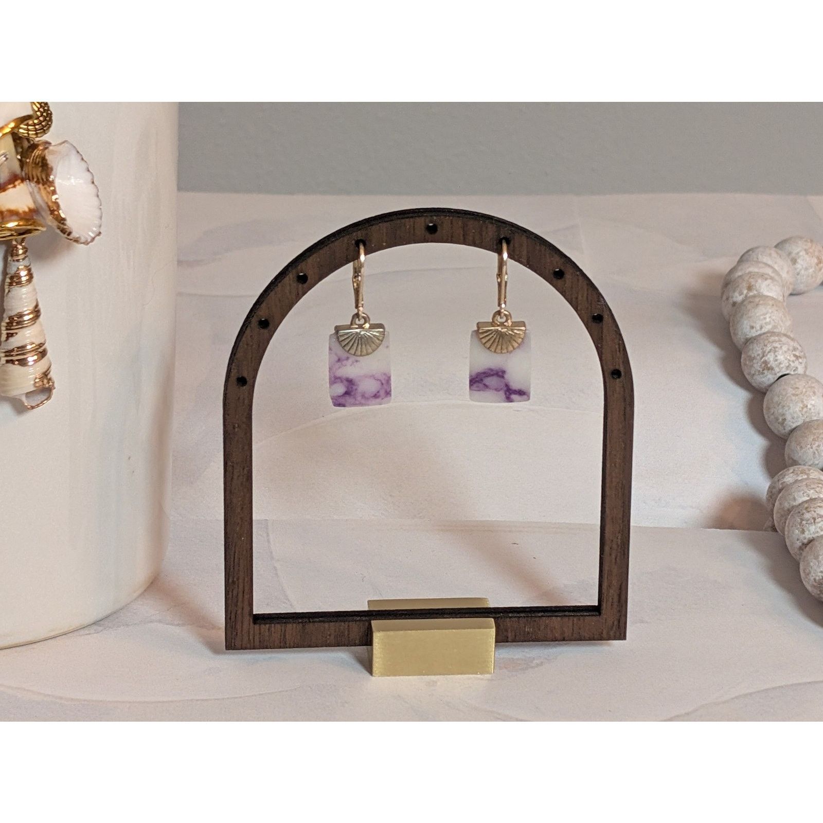 Vintage VTG 1980s Gold-Tone Faux Marble Puple Dangle Drop Earrings Size ONE SIZE - 1 Thumbnail