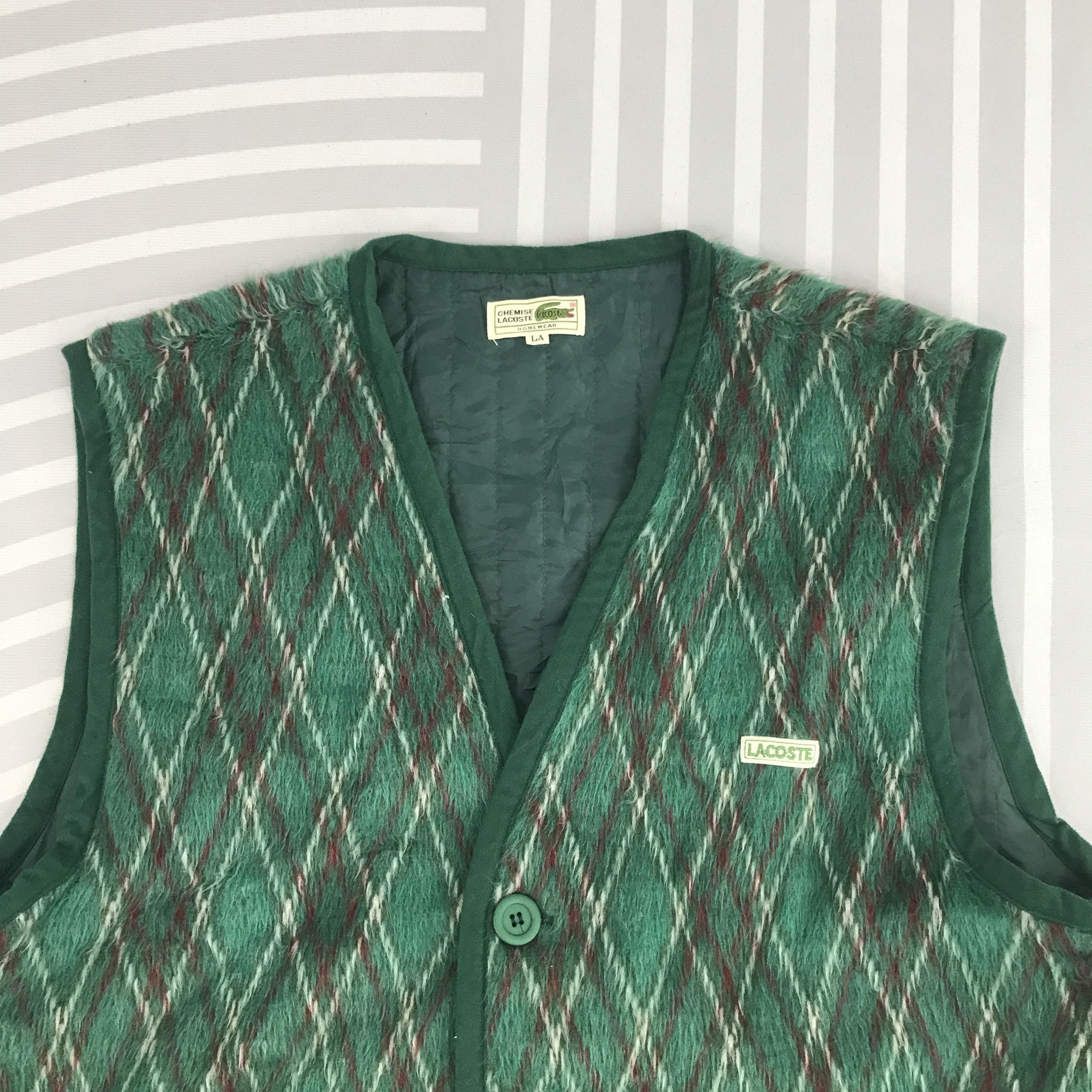 Lacoste × Vintage Vintage Lacoste Button up vest Wool Green Vest Size US L / EU 52-54 / 3 - 2 Thumbnail