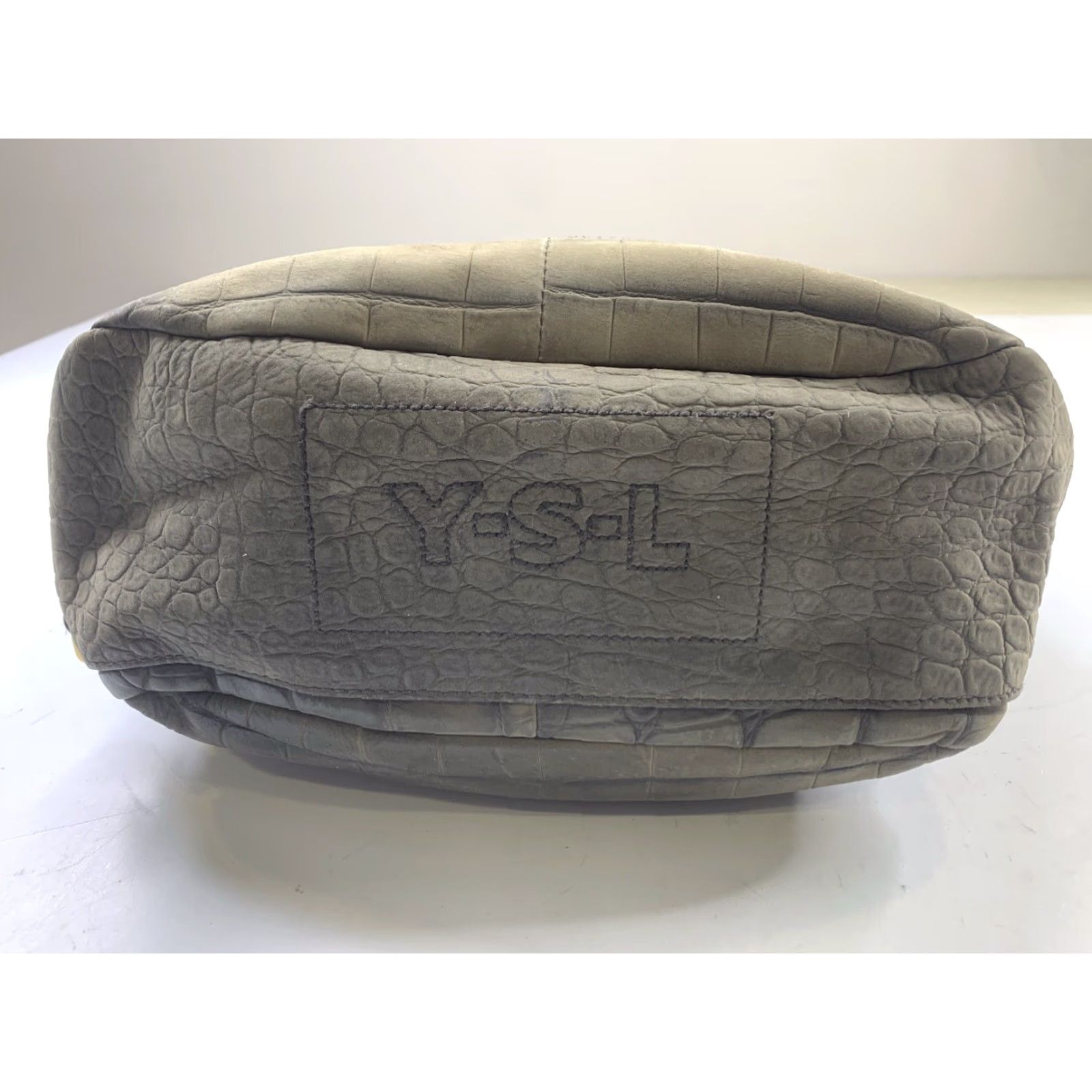 Yves Saint Laurent VINTAGE Yves Saint Laurent Crocodile Embossed Nubuck Besace Shoulder Bag Anthracite Size ONE SIZE - 5 Thumbnail