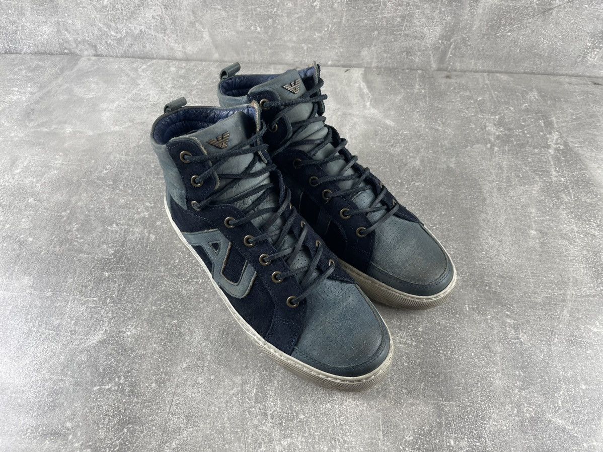 Armani Armani Jeans AJ Y2K Leather Suede High Top Sneakers Blue Size US 9 / EU 42 - 3 Thumbnail