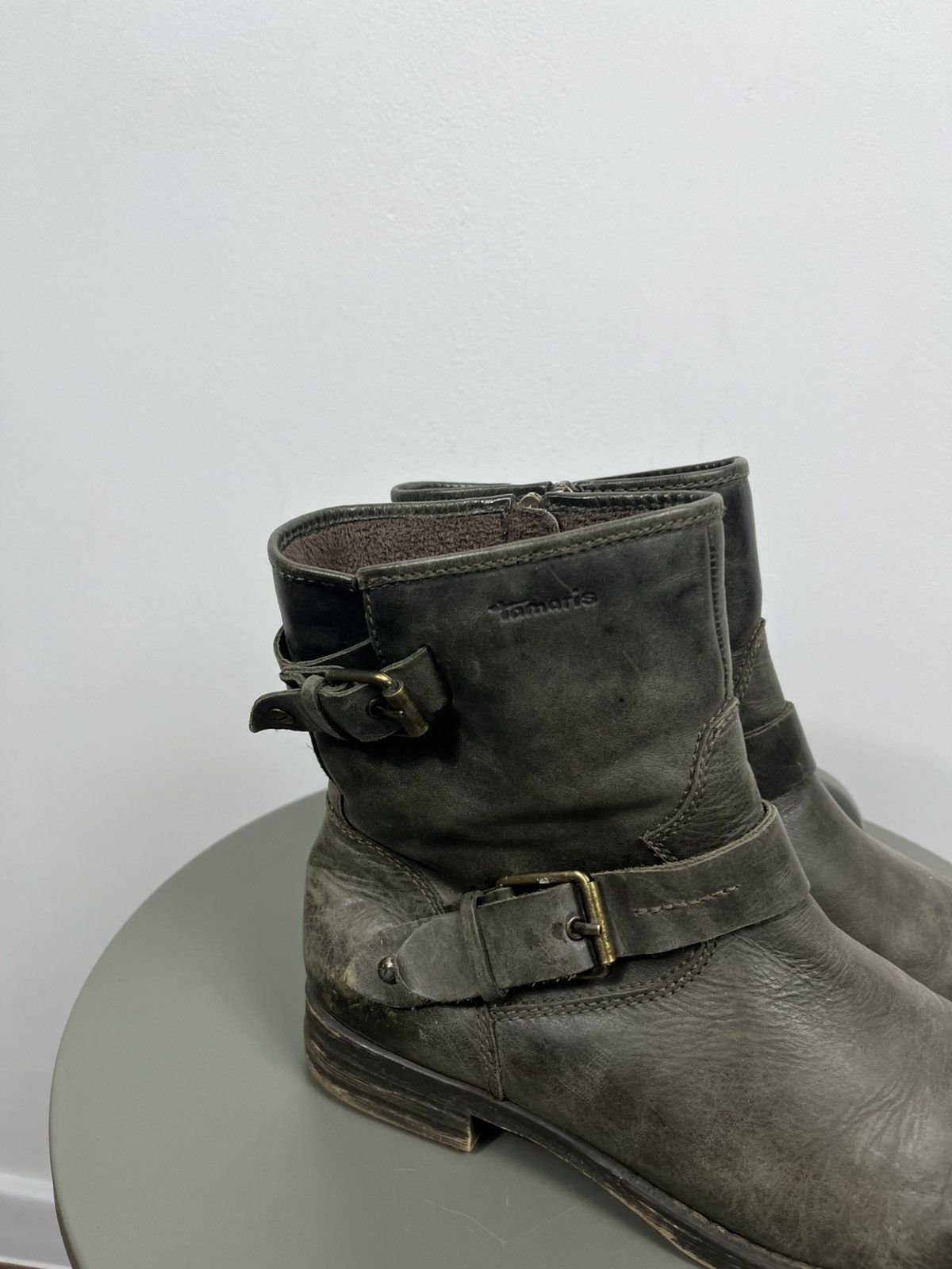 Other Distressed Leather Biker Ankle Boots Buckle Strap Zip EU 39 Size US 7 / IT 37 - 7 Thumbnail