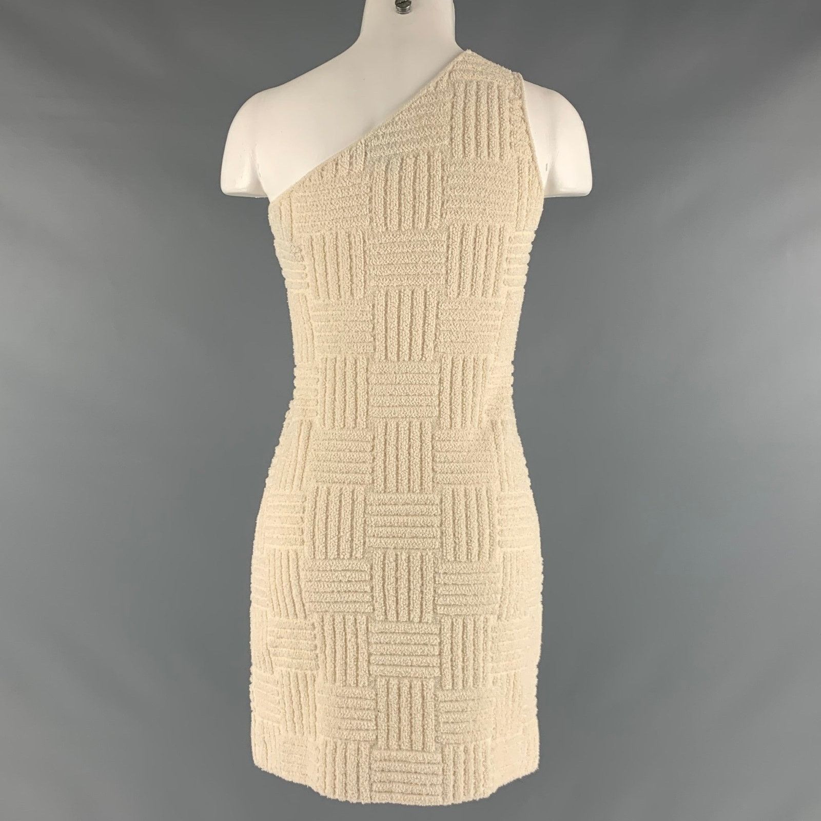 Bottega Veneta BOTTEGA VENETA Cream Cotton Blend Textured One Shoulder Size XS / US 0-2 / IT 36-38 - 4 Thumbnail