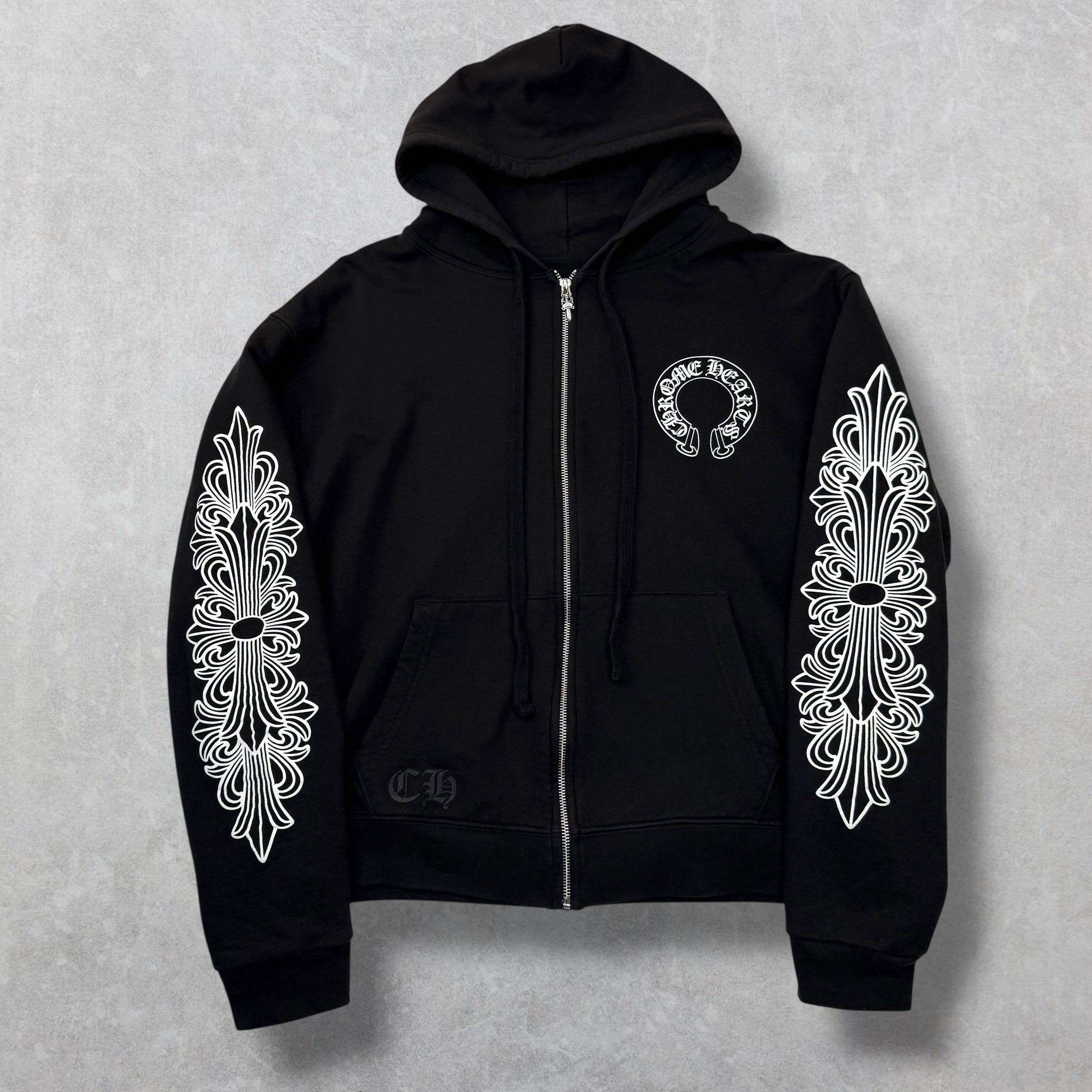 Chrome Hearts RARE Chrome Hearts Floral Cross Red Scroll Zip Up