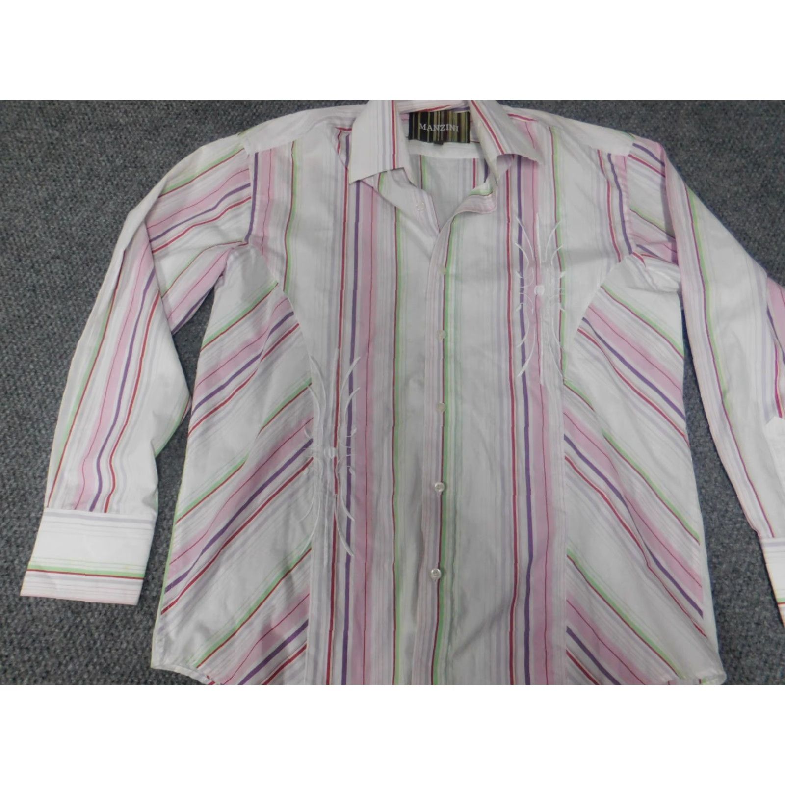 Vintage Manzini Mens Shirt Large striped Button Down Size US L / EU 52-54 / 3 - 2 Thumbnail