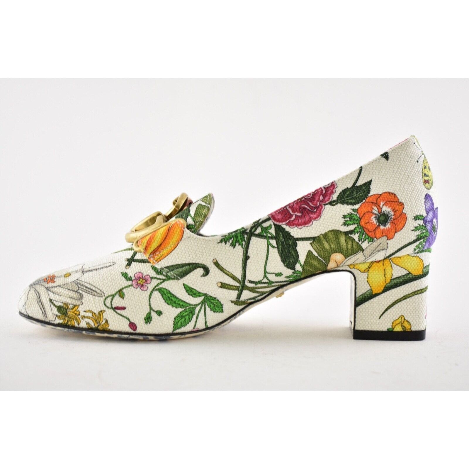 Gucci Victoire 55 Floral Logo Block Mid Heel Mule Loafer Pump 36.5 Size US 6.5 / IT 36.5 - 7 Thumbnail