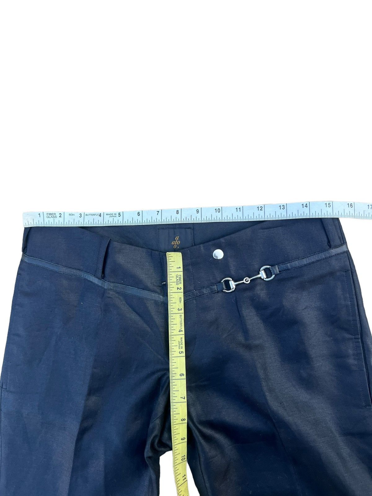 ato ATO Japan Blue Black Linen Boot Cut Trouser Pant Low Rise Size US 29 - 3 Thumbnail