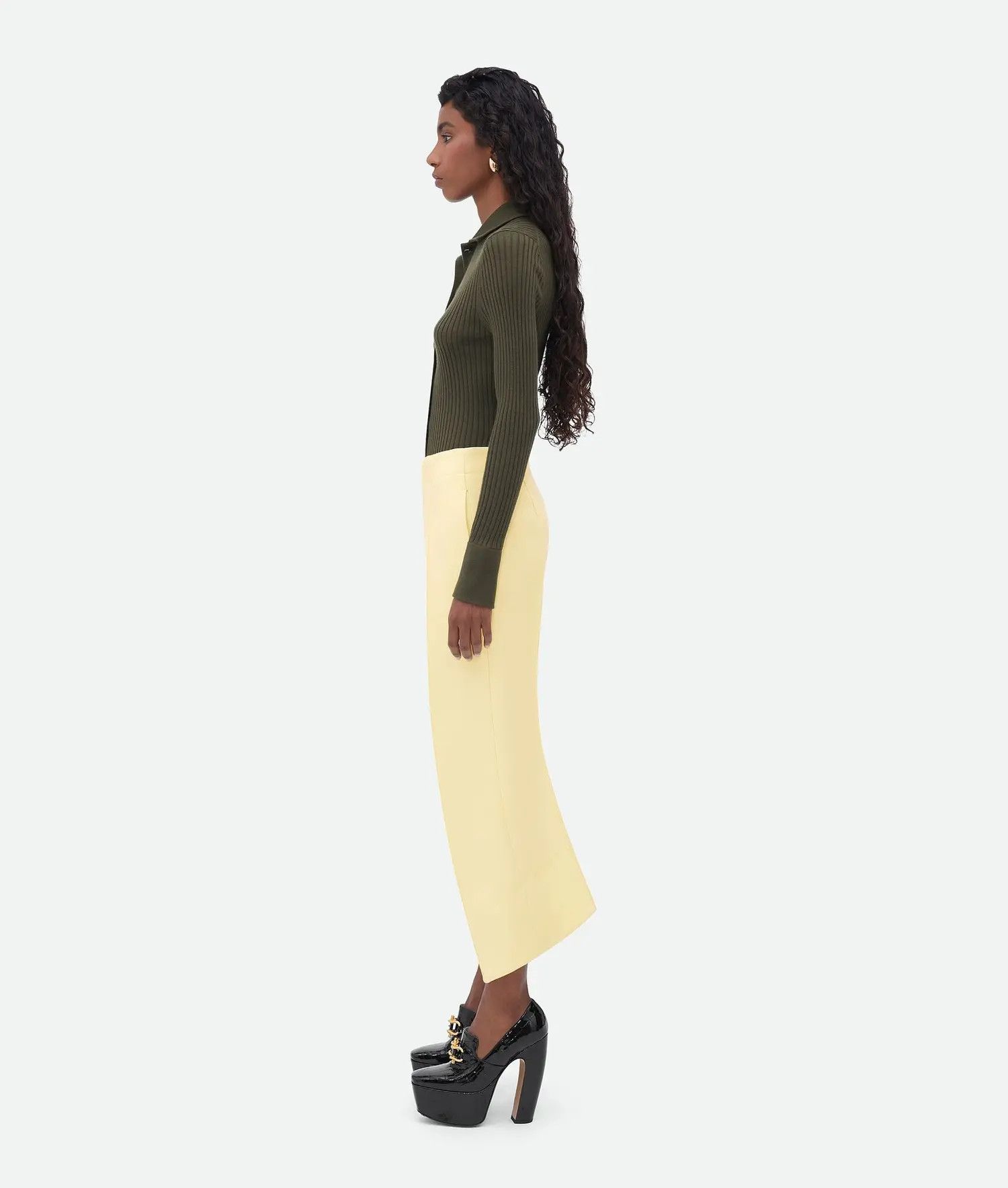 Bottega Veneta o1n1vont0625 Curved Shape Compact Wool Trouser in Chamomile Size 27" / US 4 / IT 40 - 2 Thumbnail