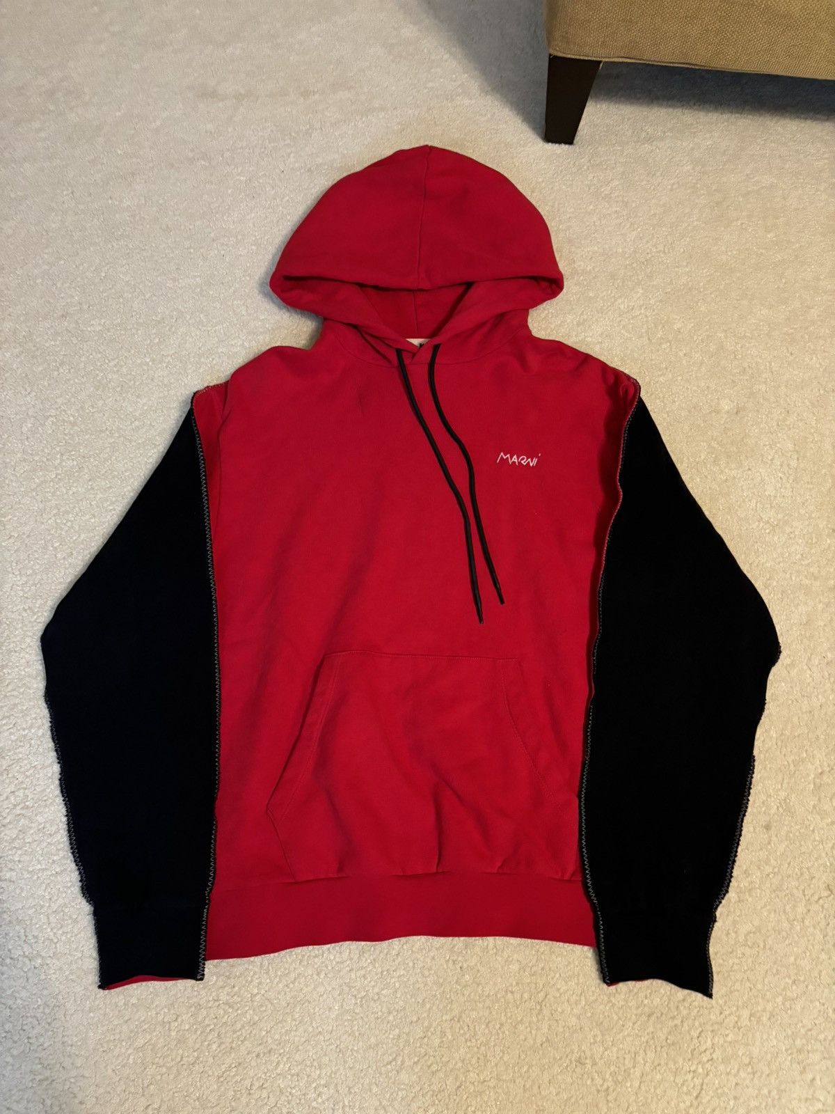 Marni Marni Two Tone Split Cotton Sleeve Hoodie Red Black Size US M / EU 48-50 / 2 - 1 Thumbnail