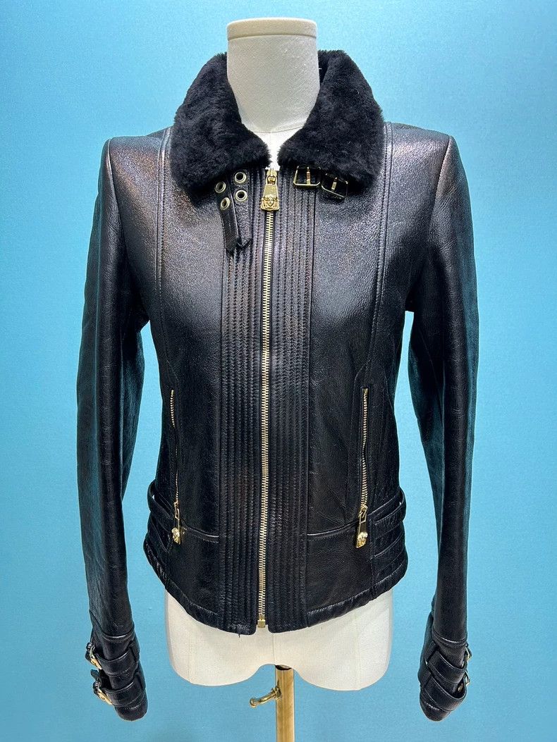 Versace Versace Fur is integrated into the leather coat Size S / US 4 / IT 40 - 1 Thumbnail