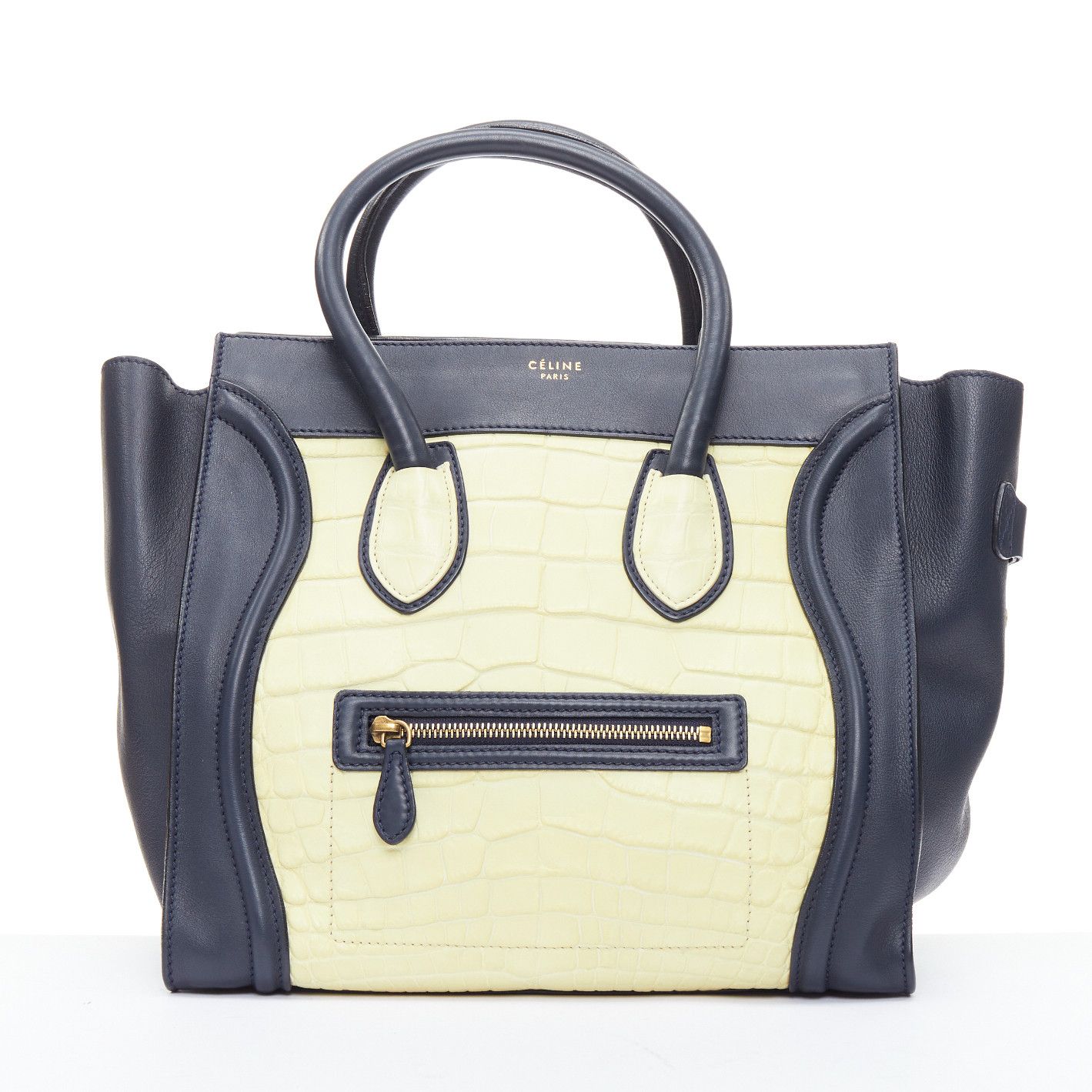 Celine CELINE Phoebe Philo Medium Luggage cream black embossed tote bag Size ONE SIZE - 1 Thumbnail
