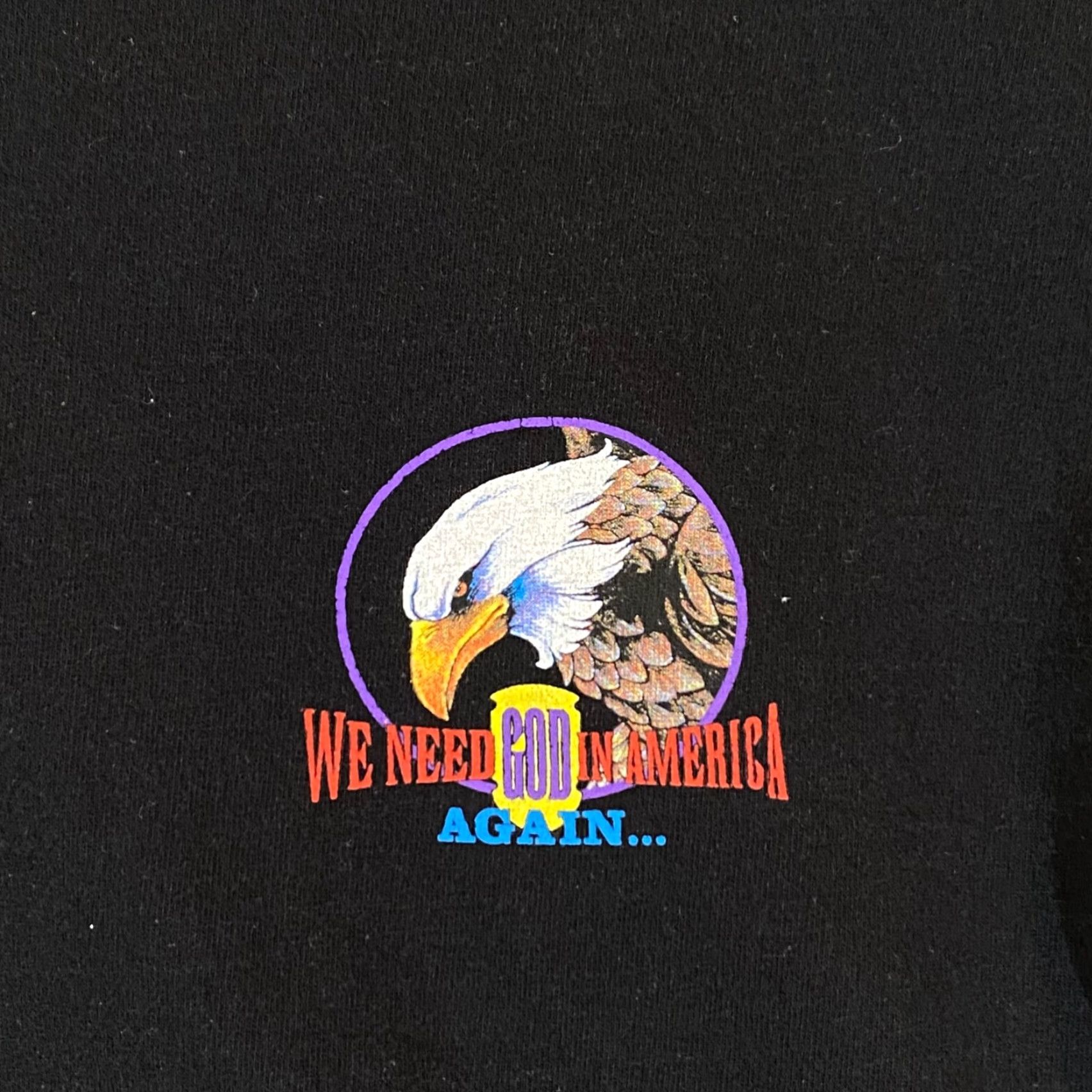 Anvil VINTAGE God Shirt Mens Large Black Need God Again Short Sleeve Eagle Graphic Size US L / EU 52-54 / 3 - 4 Thumbnail