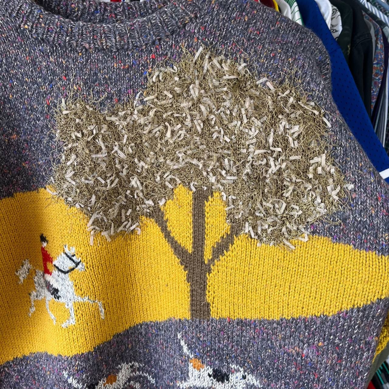 Vintage Hunting Horseman Dogs Printed Hand Knit Wool Sweater Jumper Size US M / EU 48-50 / 2 - 5 Thumbnail