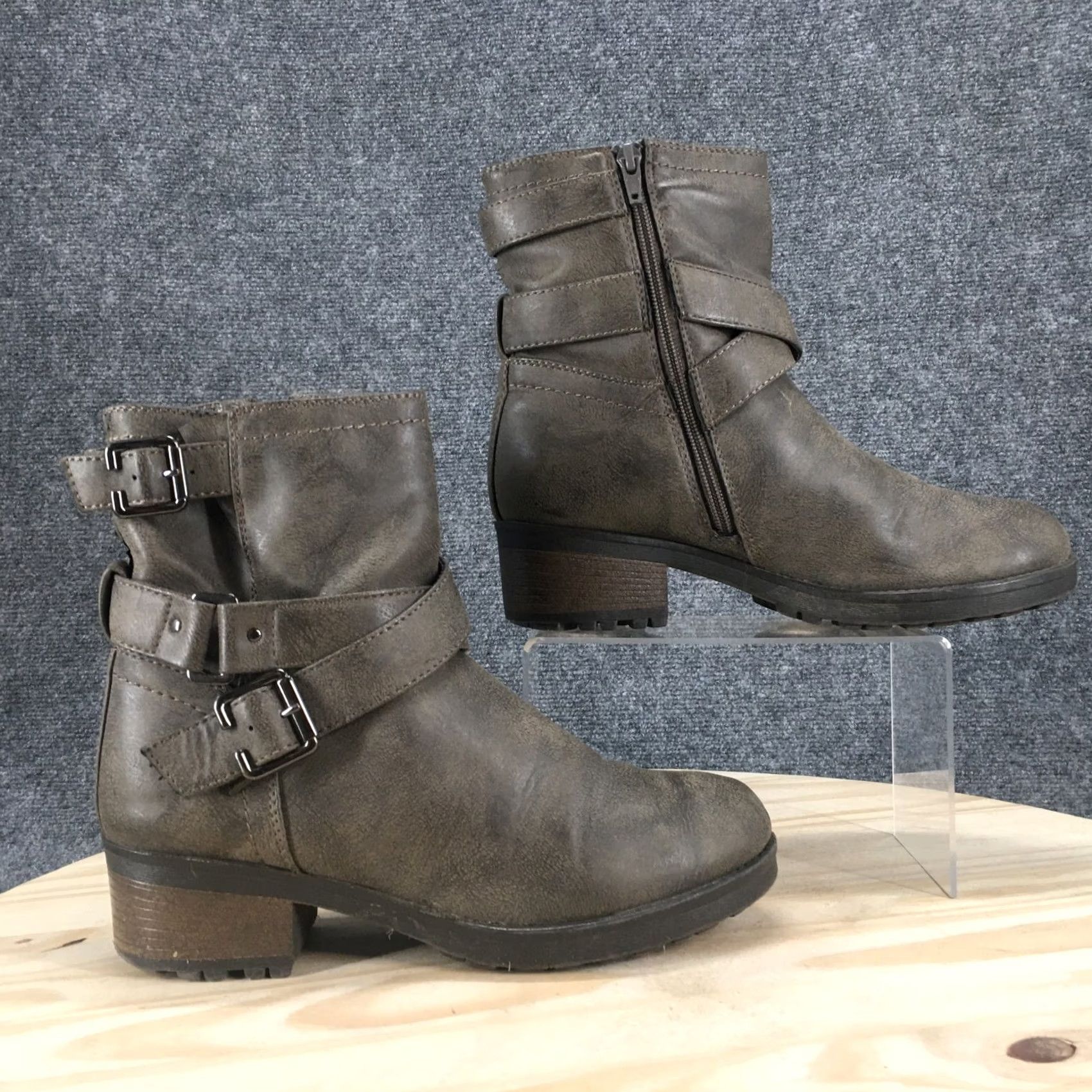 Vintage White Mountain Boots Womens 9M Brown Backup Ankle Bootie Buckle Faux Leather Bootie Size US 9 / IT 39 - 2 Thumbnail
