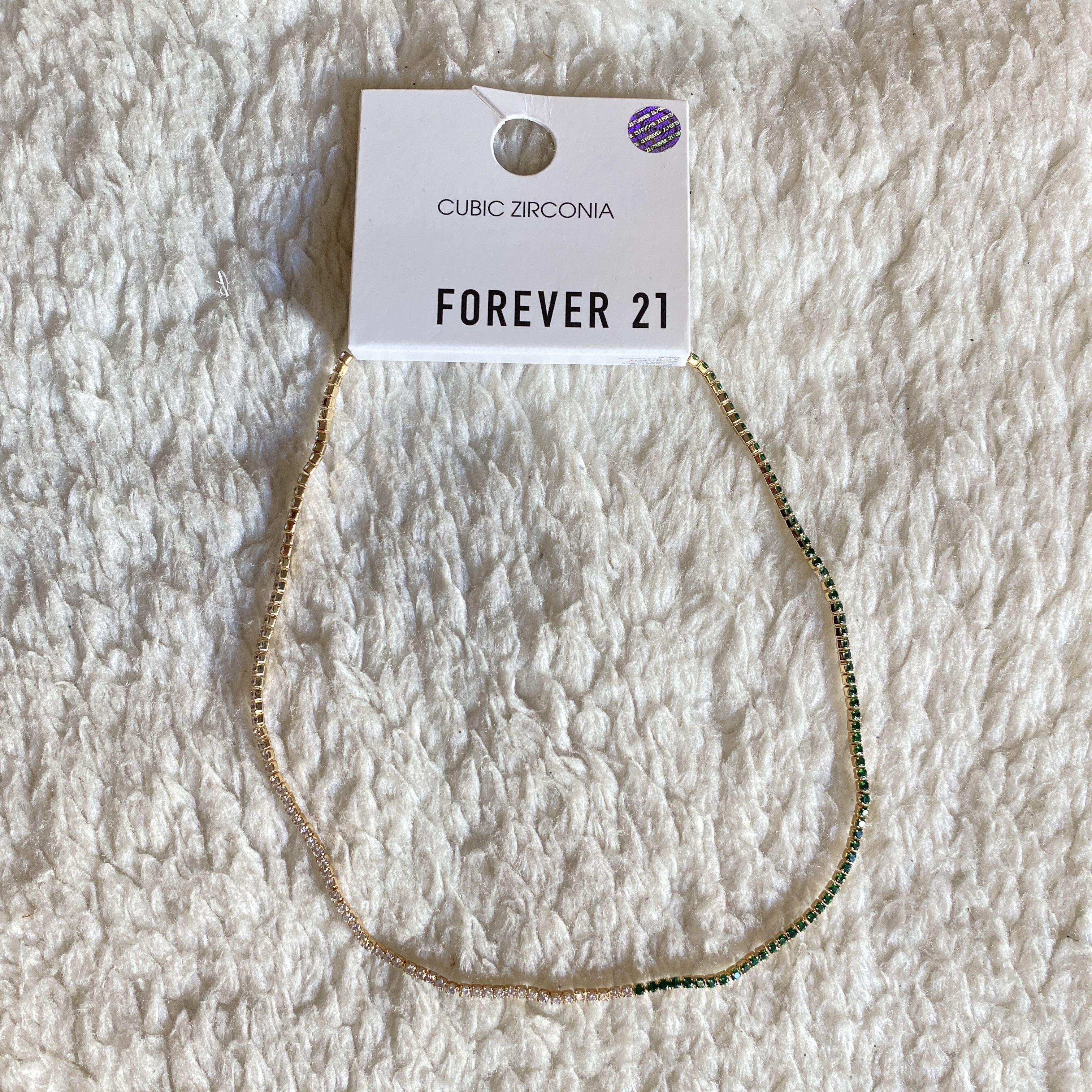 Forever 21 Forever 21 Green & Clear CZ Tennis Choker Necklace Size ONE SIZE - 1 Thumbnail