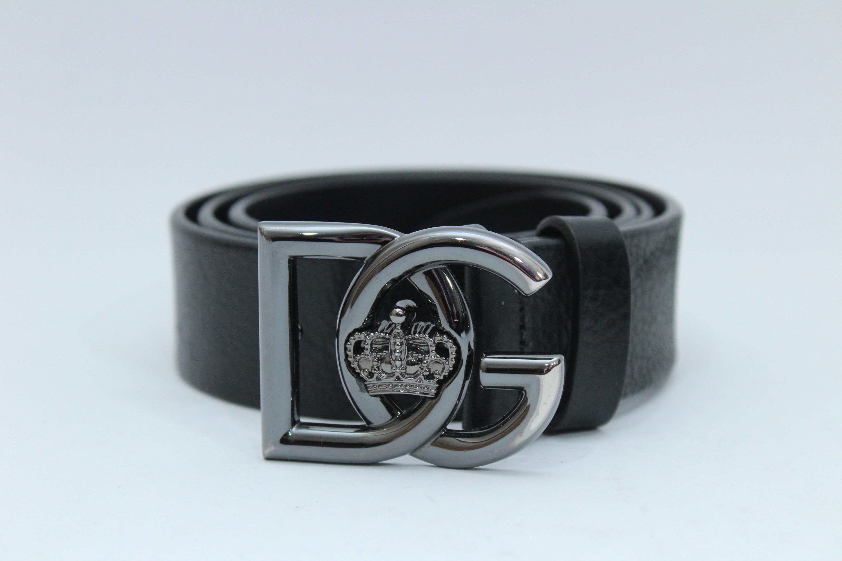 Dolce & Gabbana Men Black Marble Leather Metal Buckle Belt