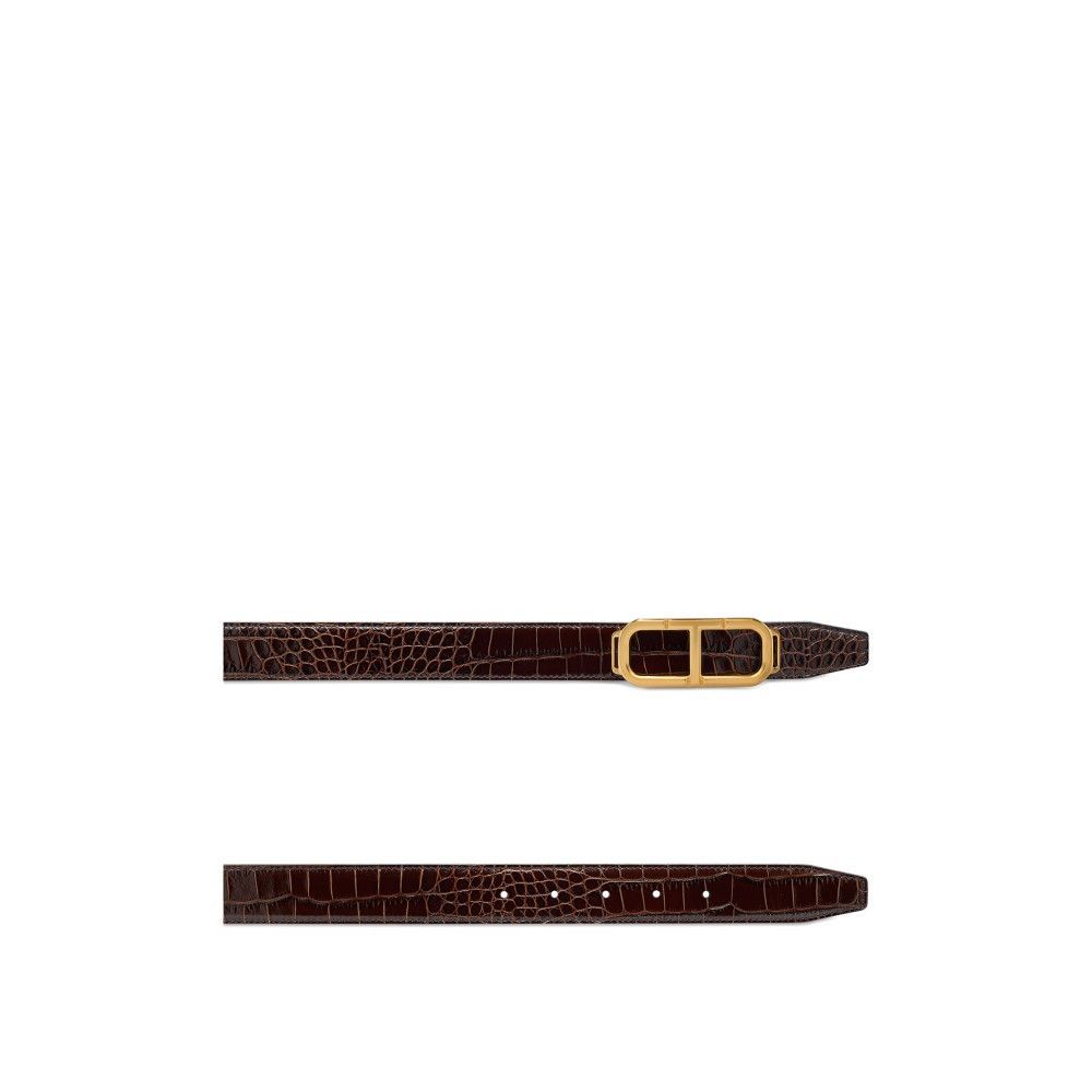 Tom Ford o1loc1c0825 TB297 Size: 90 / Croc Stadium T-Belt Brown Size 36 - 2 Thumbnail