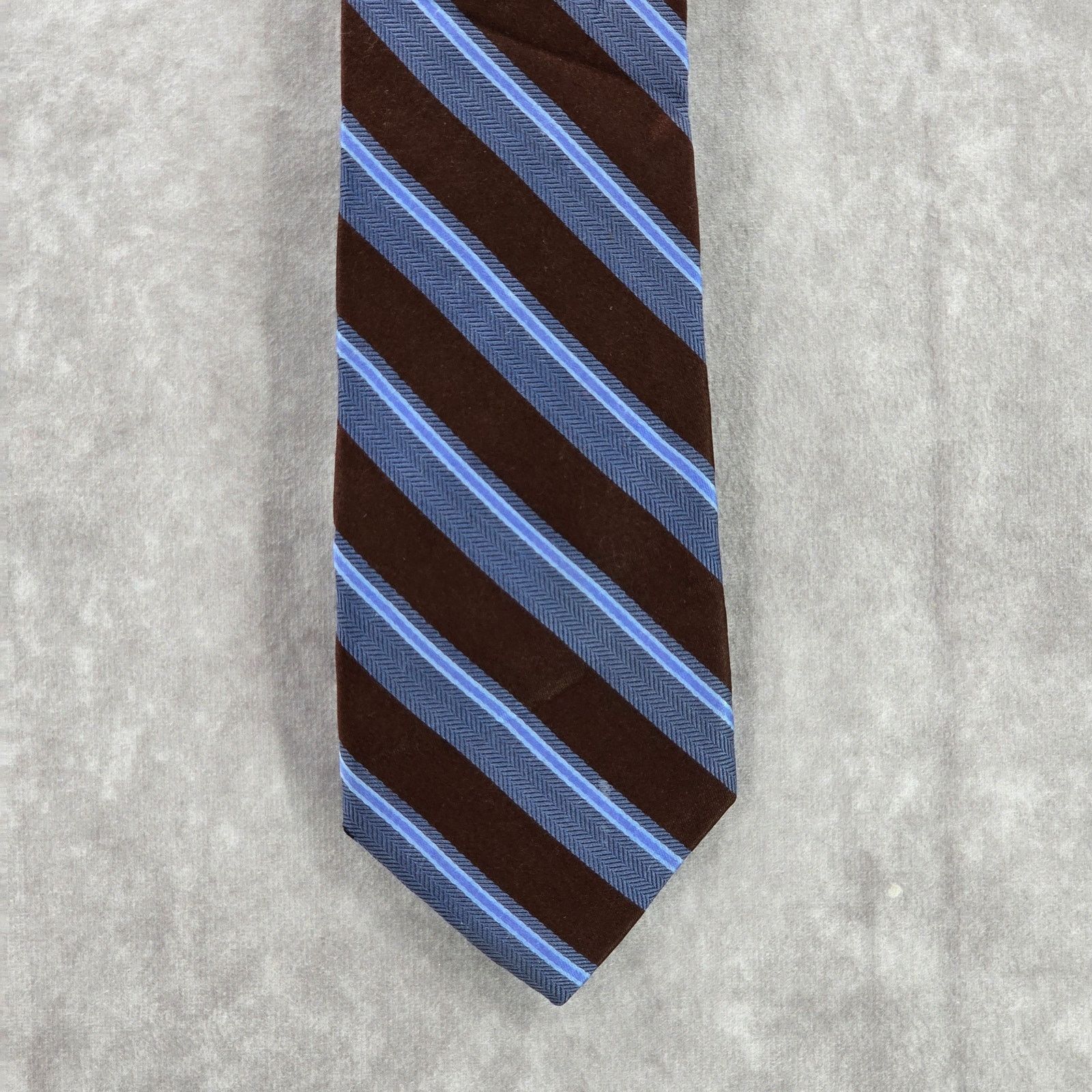 Black Brown 1826 Black & Brown 1826 Blue Brown Stripe 100% Silk Neck Tie Size 30 - 1 Thumbnail