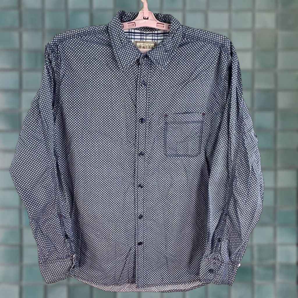 Tallia Italia Shirt XL Blue Geometric Print Long Sleeve Button-Up Mens Size US XL / EU 56 / 4 - 1 Thumbnail