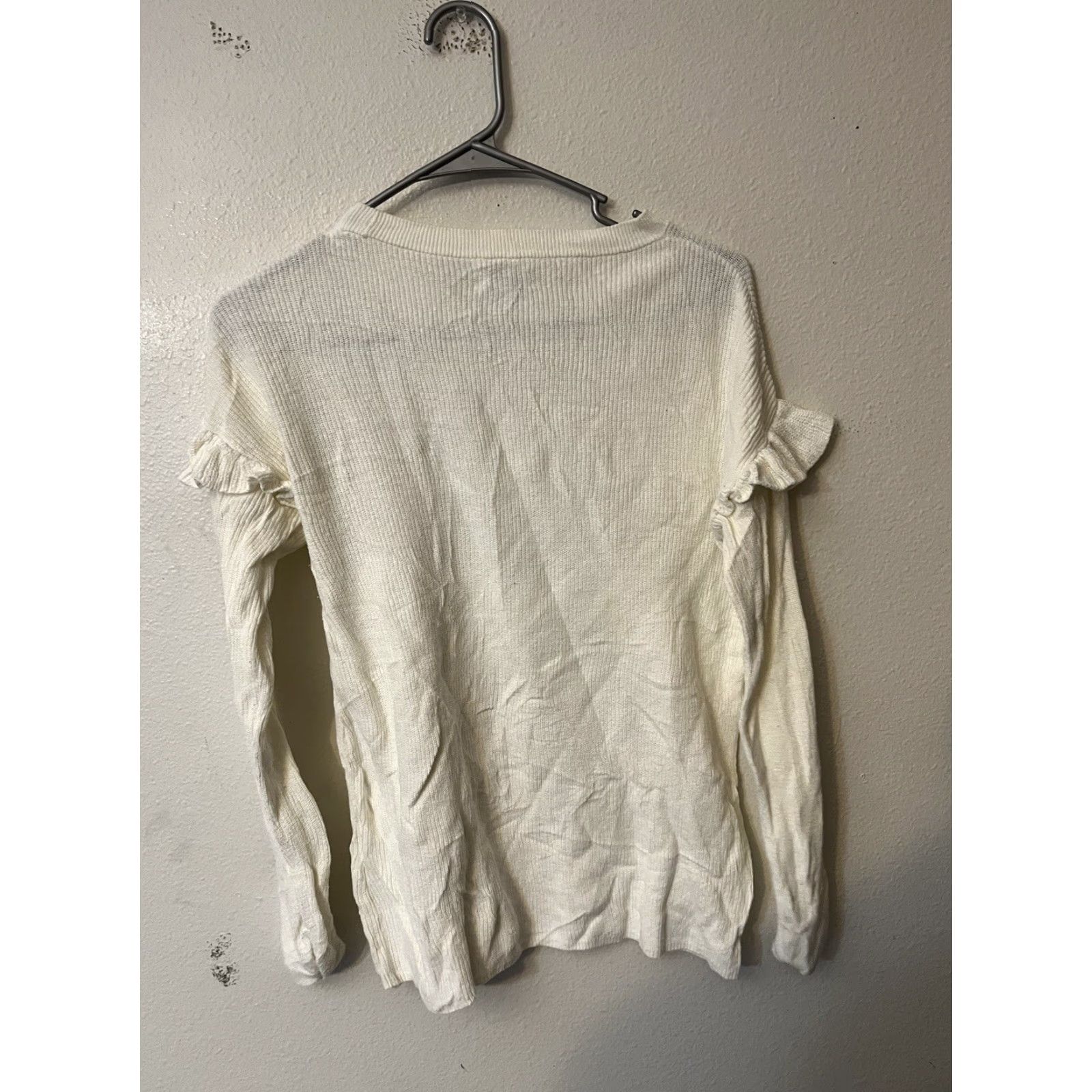 J.Crew J CREW Sweater Small White Cotton Ruffle-Sleeve Classic-Fit BE114 Womens Size S / US 4 / IT 40 - 3 Thumbnail