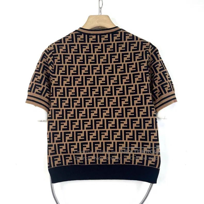 Fendi Fendi Brown Double F Letter Full-Print Round Neck Short-Sl Size XS / US 0-2 / IT 36-38 - 2 Thumbnail