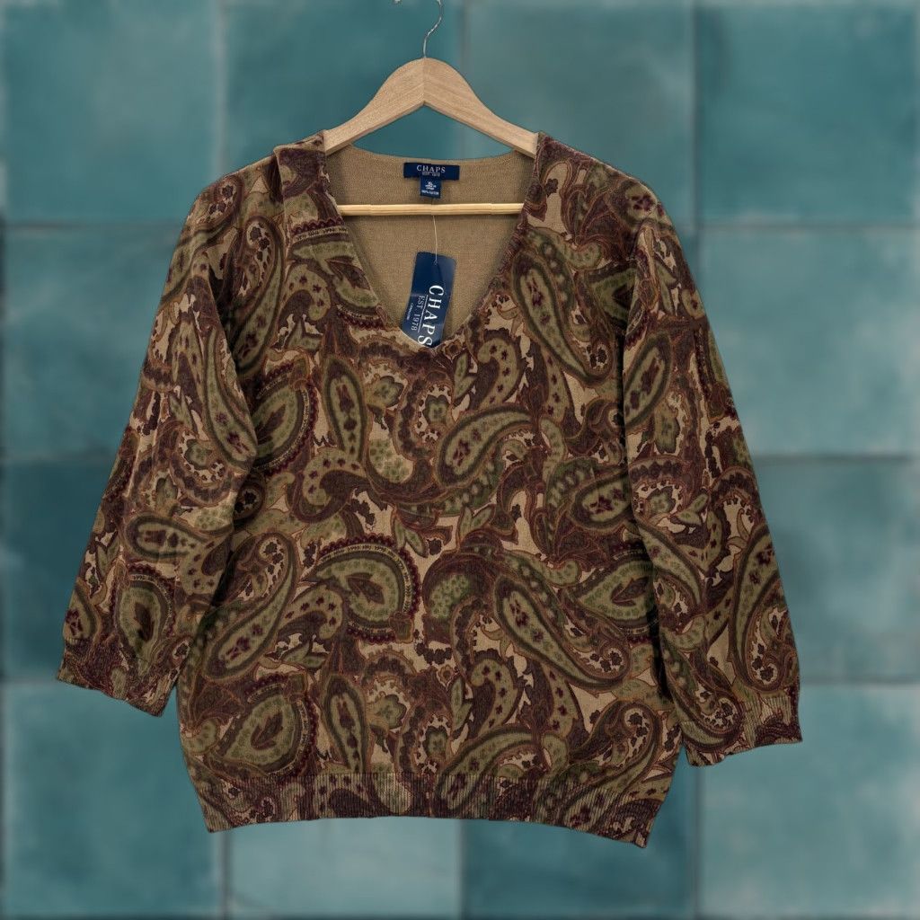 Chaps Chaps Sweater Womens XL Multicolor Paisley V Neck 100% Cotton Pullover NWT Size XL / US 12-14 / IT 48-50 - 1 Thumbnail