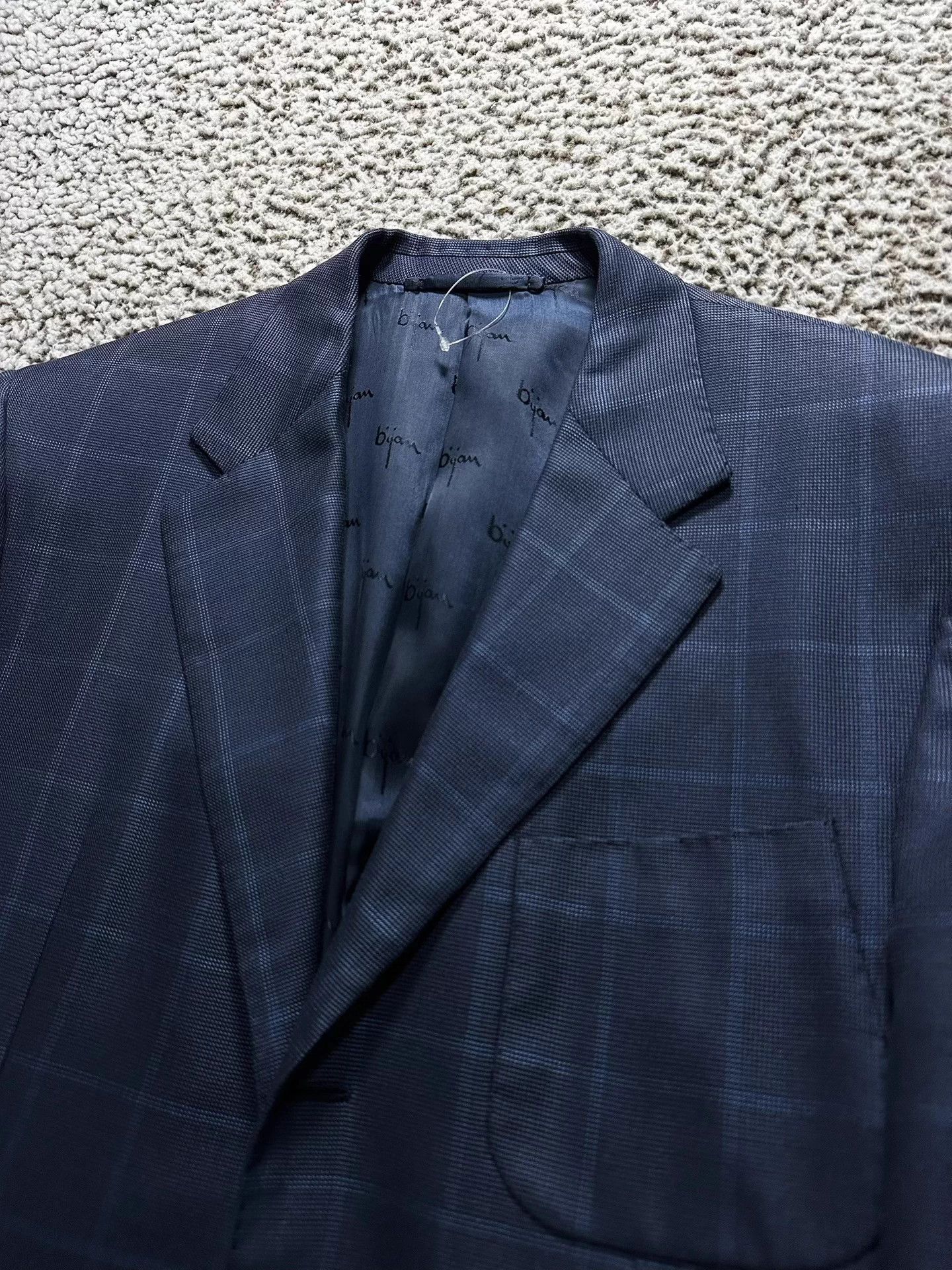 BIJAN Bijan Navy Windowpane Silk Wool Blazer 52 Size US L / EU 52-54 / 3 - 6 Thumbnail