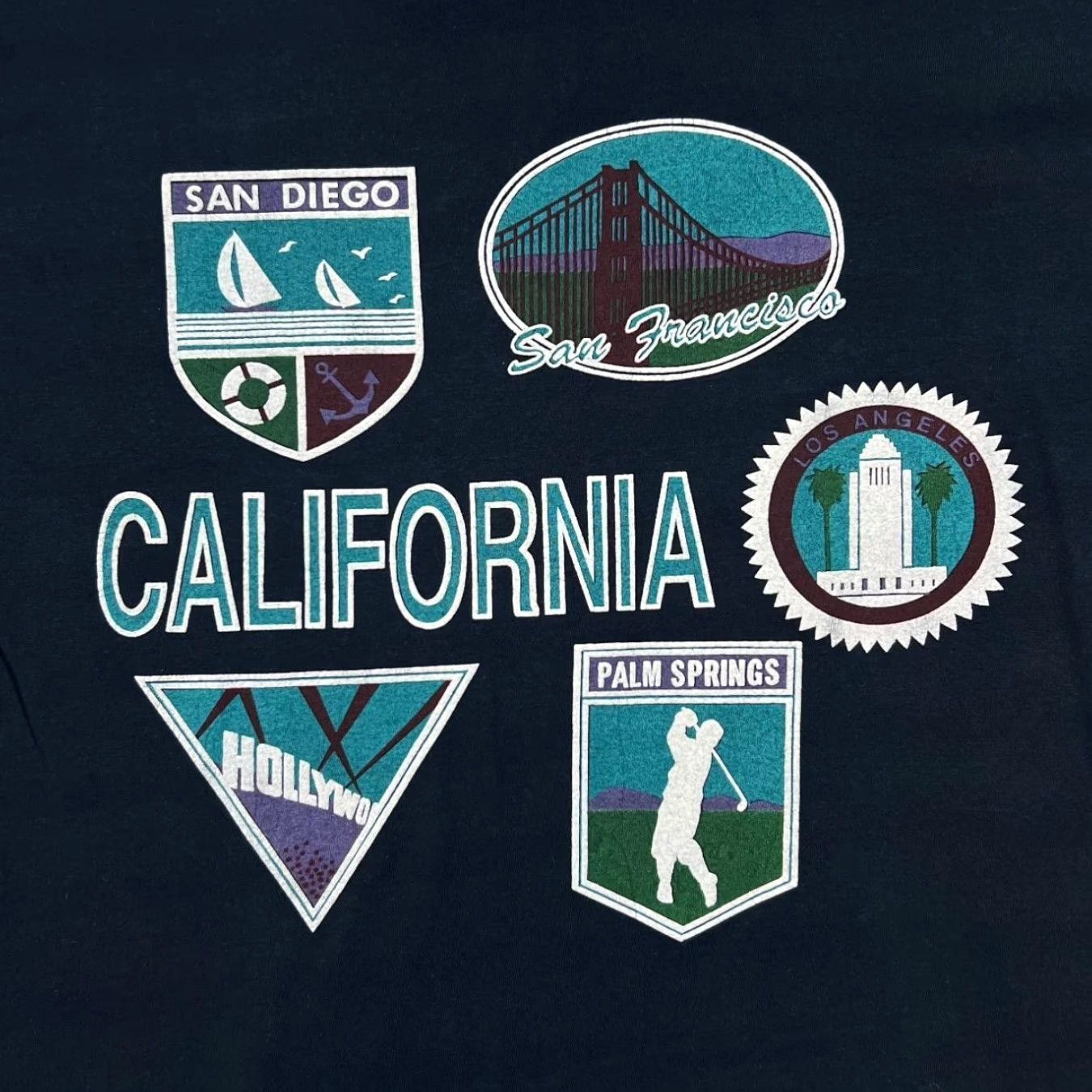 Gildan VINTAGE Gildan T-Shirt Navy Early 00's California San Diego Palm Springs Hollywood Souvenir Graphic Print L Mens Regular Short Sleeve Crew Neck Size US L / EU 52-54 / 3 - 3 Thumbnail