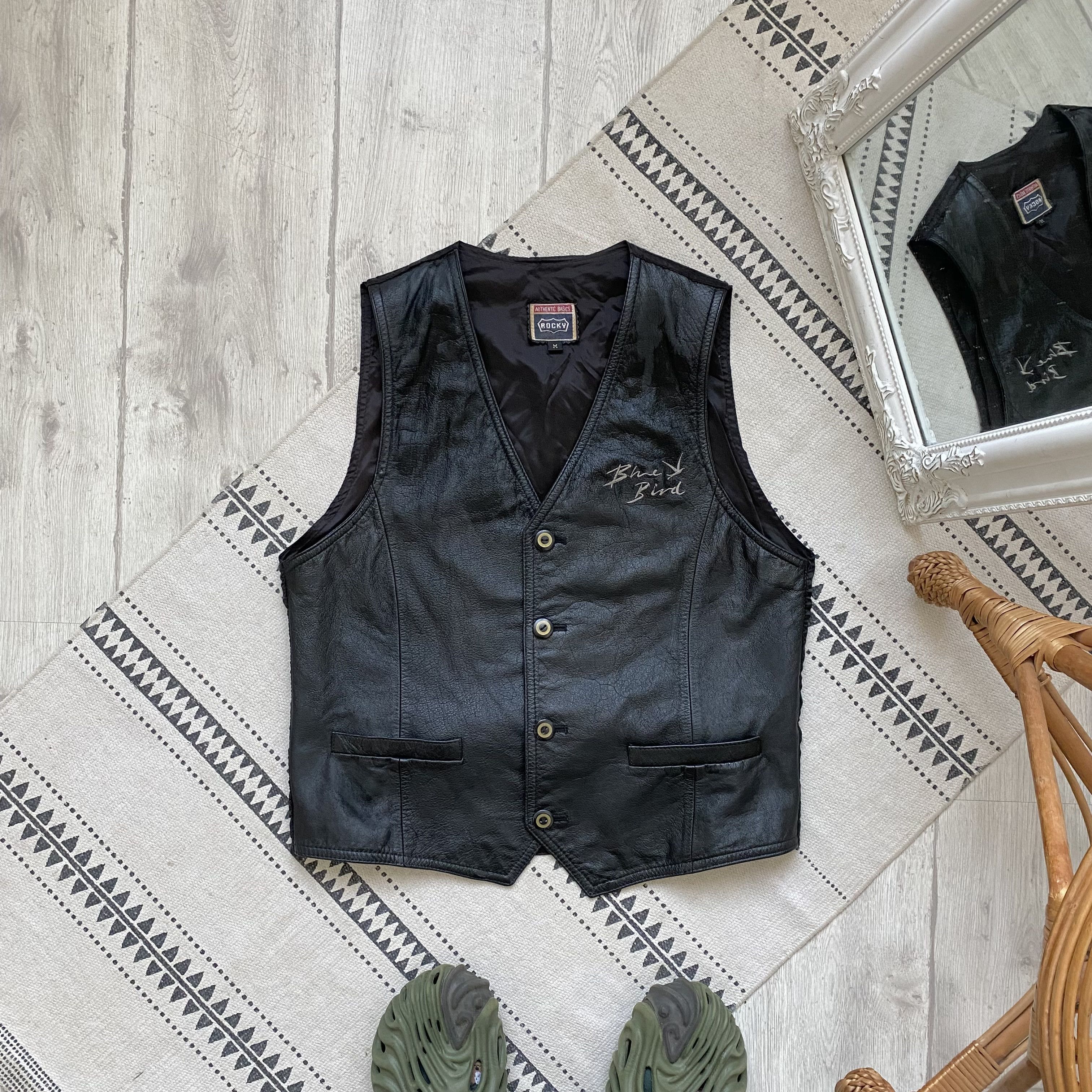 Genuine Leather 🐎 Vintage 90s Biker Leather Vest Cowboy Western Style Size US M / EU 48-50 / 2 - 1 Thumbnail