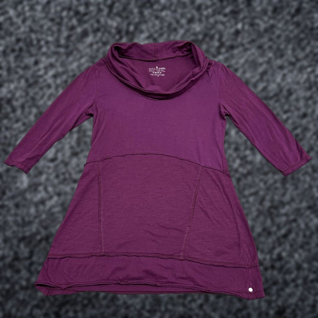 Vintage Neon Buddha Womens XS Purple Cowl Neck 3/4 Sleeve Tunic Top Pockets Shirt Blouse Dressy Casual Knit Jersey Knit Tunic Shirt Size XS / US 0-2 / IT 36-38 - 1 Thumbnail