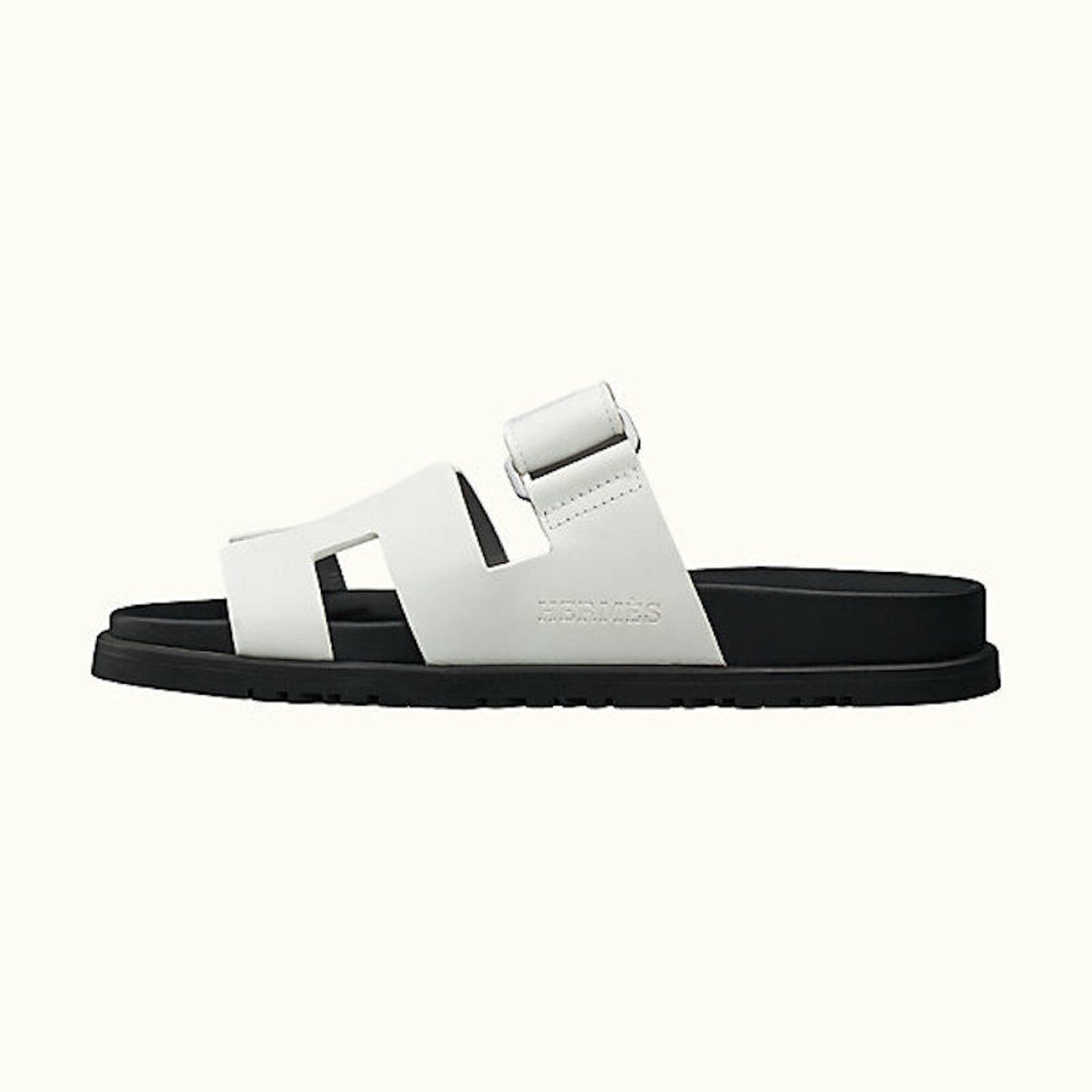 Hermes Hermes Chypre Sandal Black White Calfskin Leather H Logo Size US 11.5 / IT 41.5 - 8 Thumbnail