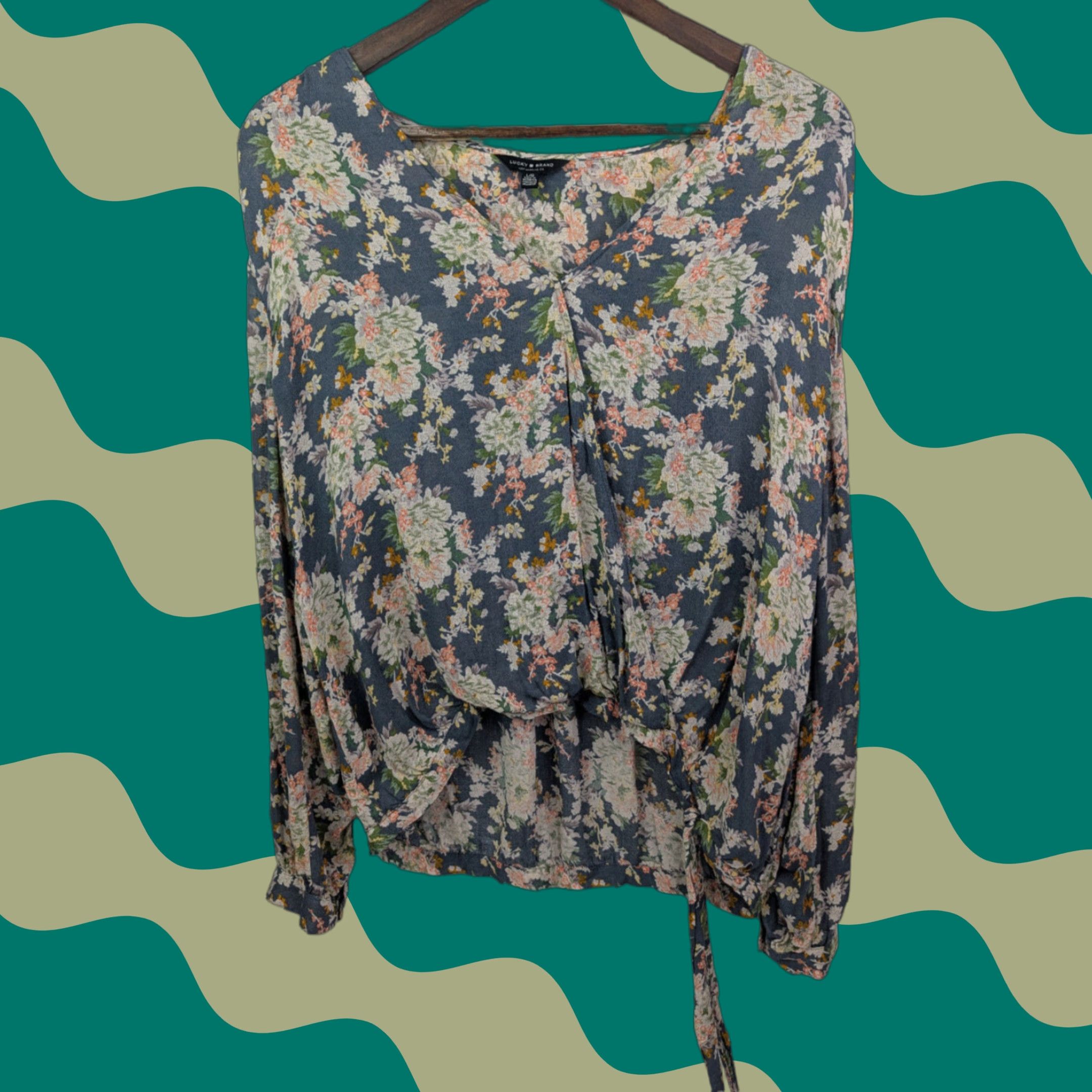 Lucky Brand Lucky Brand Sawyer Wrap Blouse Top Women's L Floral V-Neck Chiffon Bow Bohemian 7WD41127 Size L / US 10 / IT 46 - 1 Thumbnail