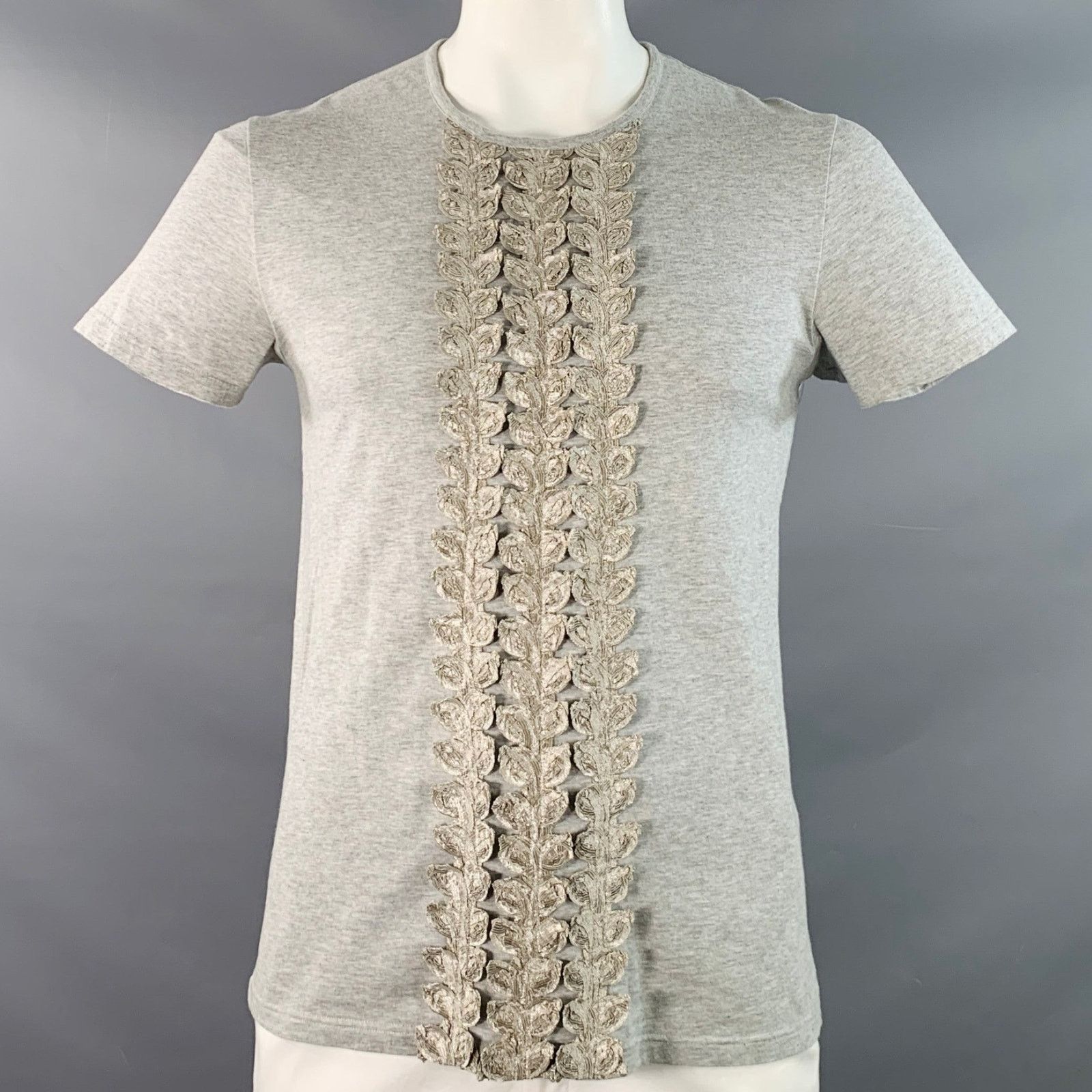 Burberry Prorsum Size XL Grey Embellishment Cotton Crew Neck T-shirt Size US XL / EU 56 / 4 - 1 Thumbnail