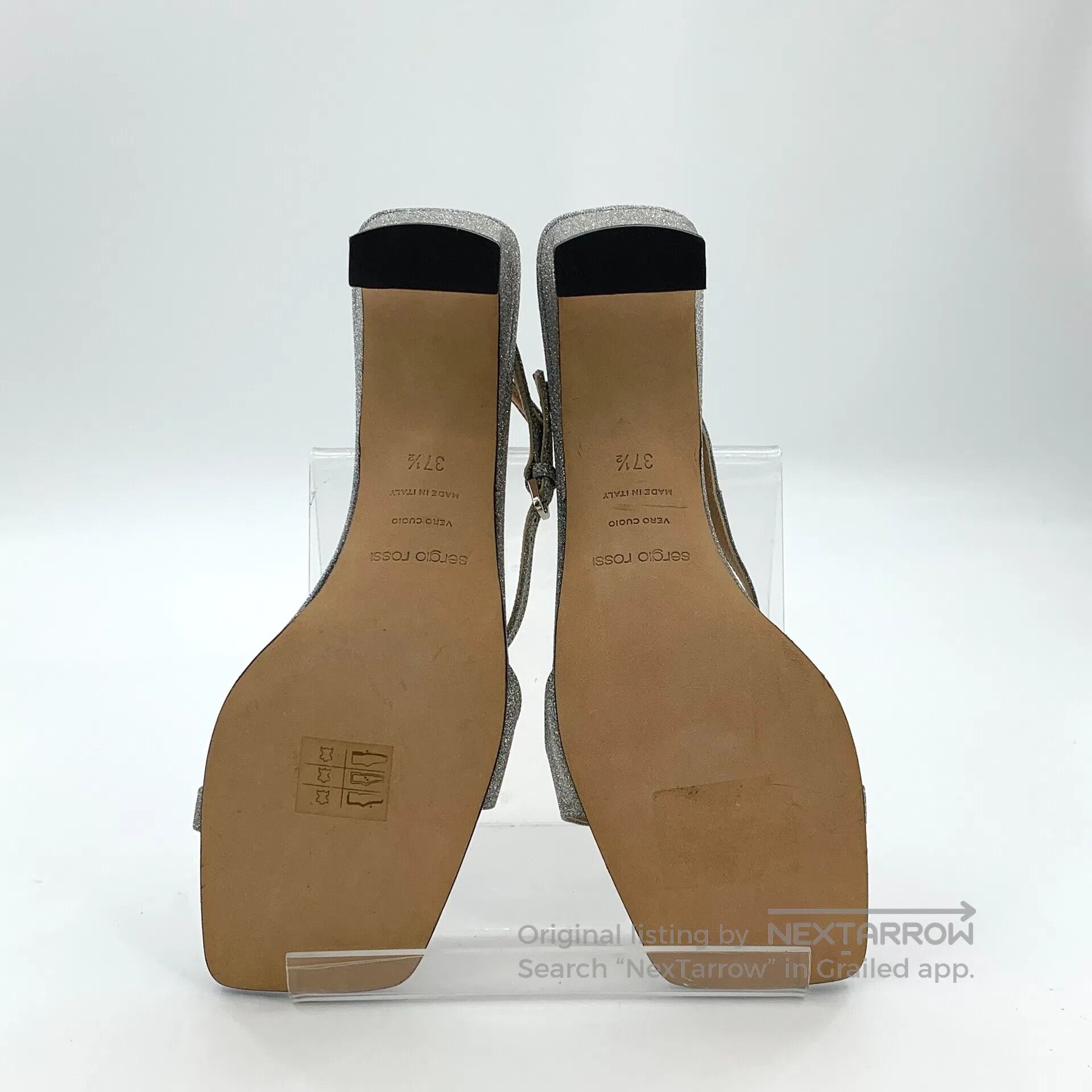 Sergio Rossi Sergio Rossi Silver Square Toe Glitter One-Strap Block Hee Size US 7 / IT 37 - 5 Thumbnail