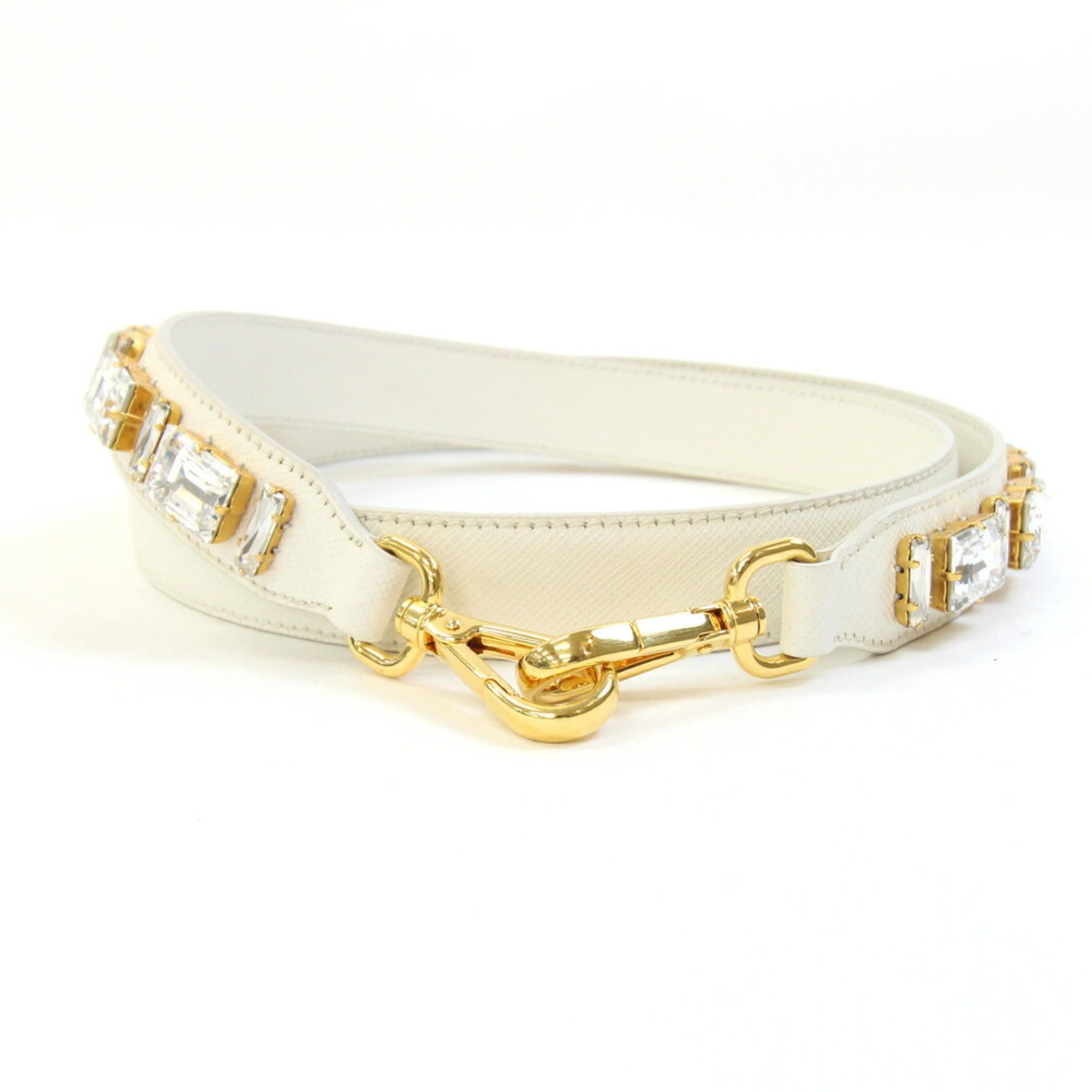 Prada Shoulder Strap 1Ty006 White Leather Crystal Bag Replacement Jeweled Women's Prada in Gold