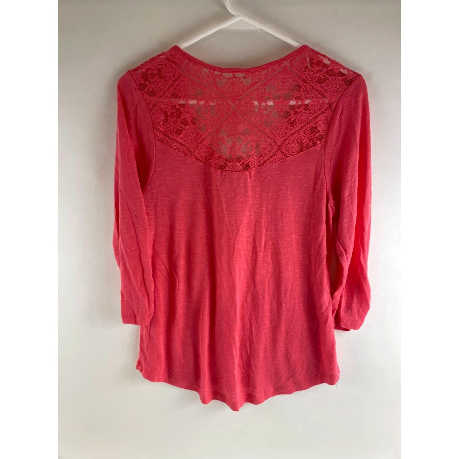 Vintage Neon Soul Shirt Women's Large Pink Lace 3/4 Sleeve Henley Scoop T-Shirt Size L / US 10 / IT 46 - 2 Thumbnail
