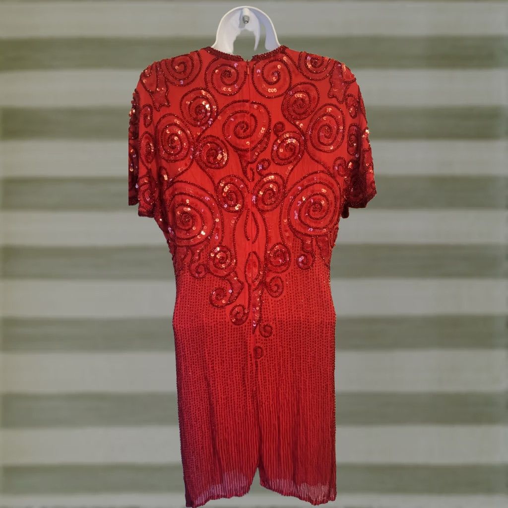 Vintage VINTAGE Niteline Red Beaded Sequin Flapper Cocktail Dress 1980s Silk Size 6 Womens Size M / US 6-8 / IT 42-44 - 1 Thumbnail