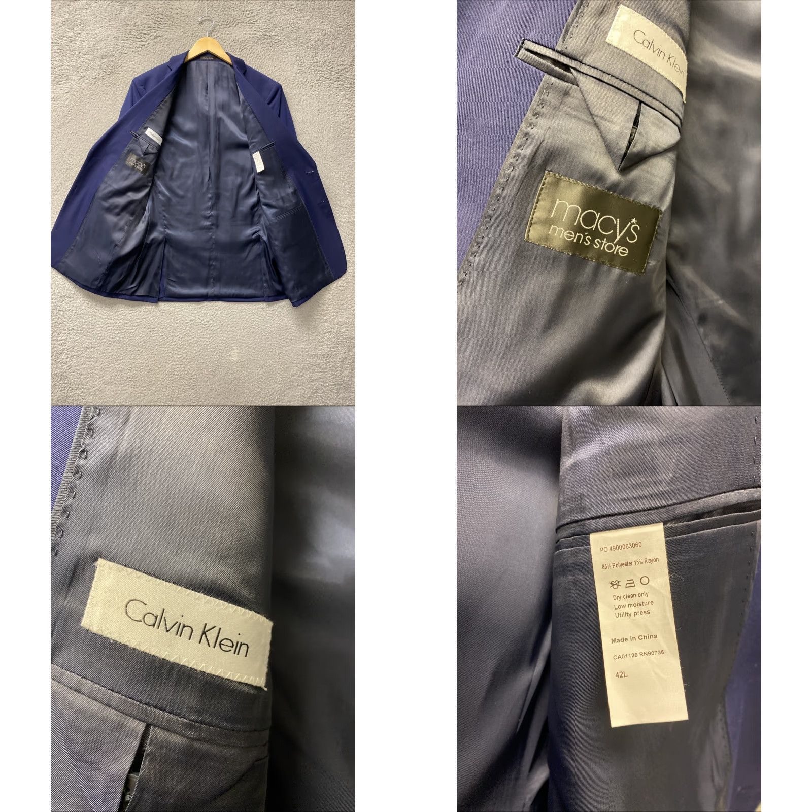 Calvin Klein CALVIN KLEIN Suit Jacket Navy 42L /42L Slim Single-Breasted Notch Lapel 2-Button Size 42L - 8 Thumbnail