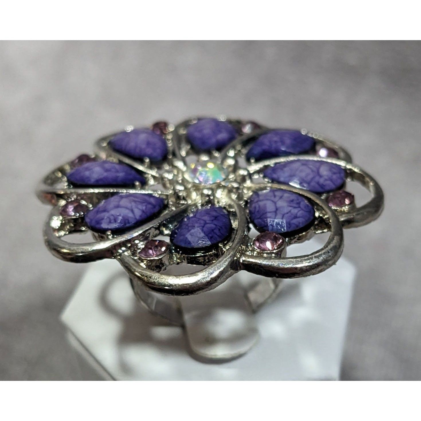 Other Fairycore Floral Gemmed Purple And Silver Tone Adjustable Ri Size ONE SIZE - 8 Thumbnail