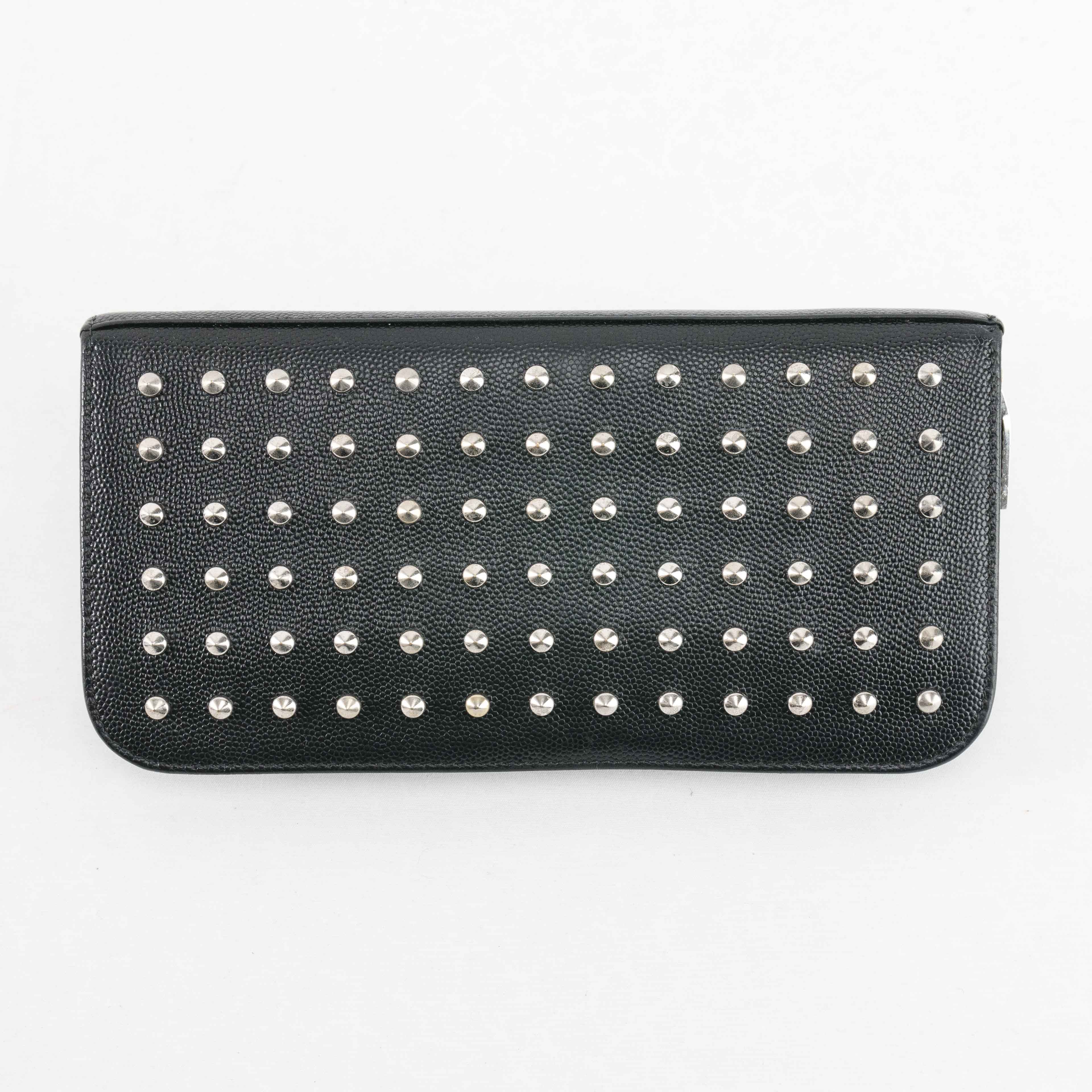 Yves Saint Laurent Saint Laurent Studded Zip-Around Wallet in Black Leather Size ONE SIZE - 2 Thumbnail