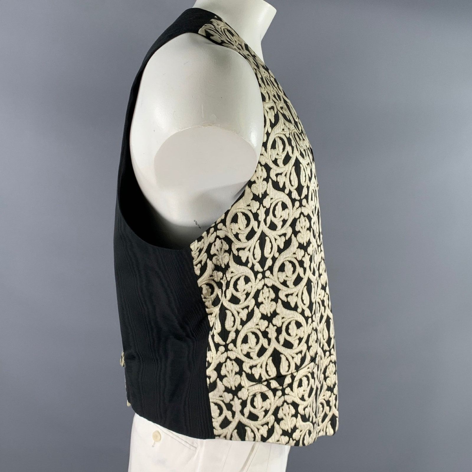 Other L'ESCALIER D'ARGENT Size 46 Gold Black Damask Jacquard Vest Size 46R - 2 Thumbnail