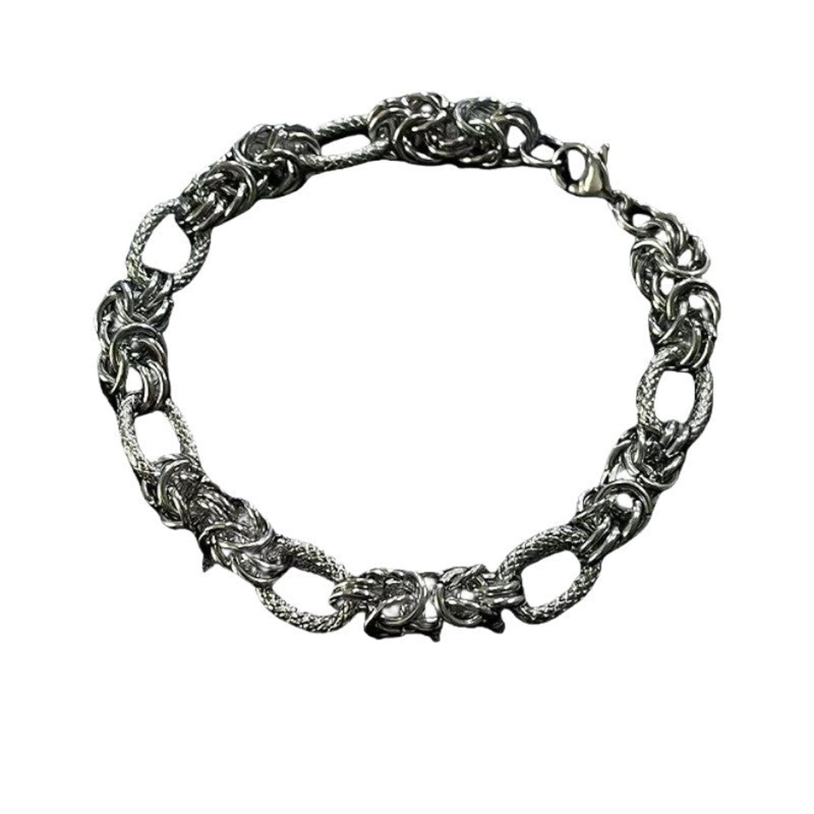 Vintage Silver Textured Chain Link Men's Bracelet Size ONE SIZE - 5 Thumbnail